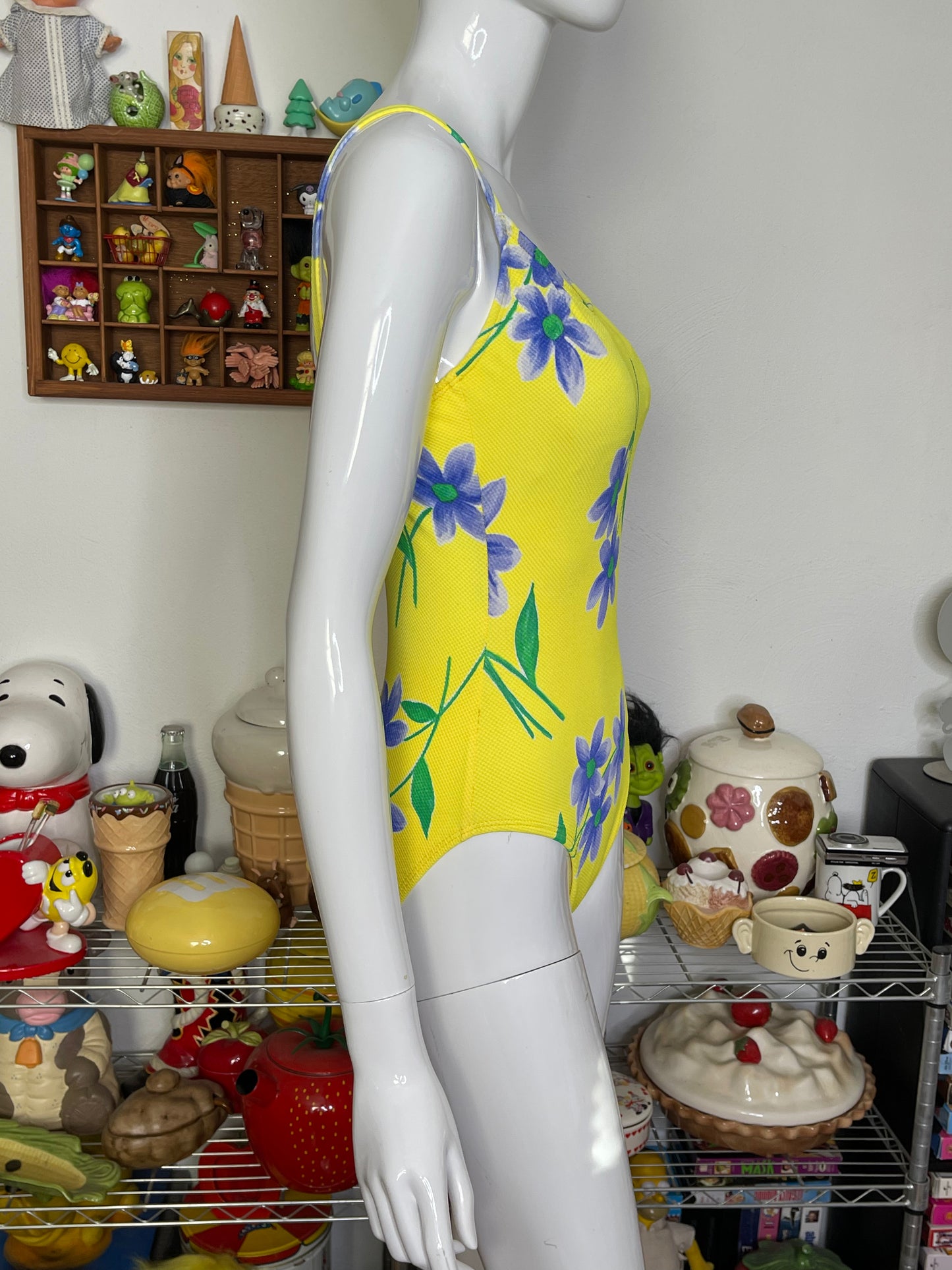 Vintage Floral Yellow One Piece Swimsuit Sz S/M