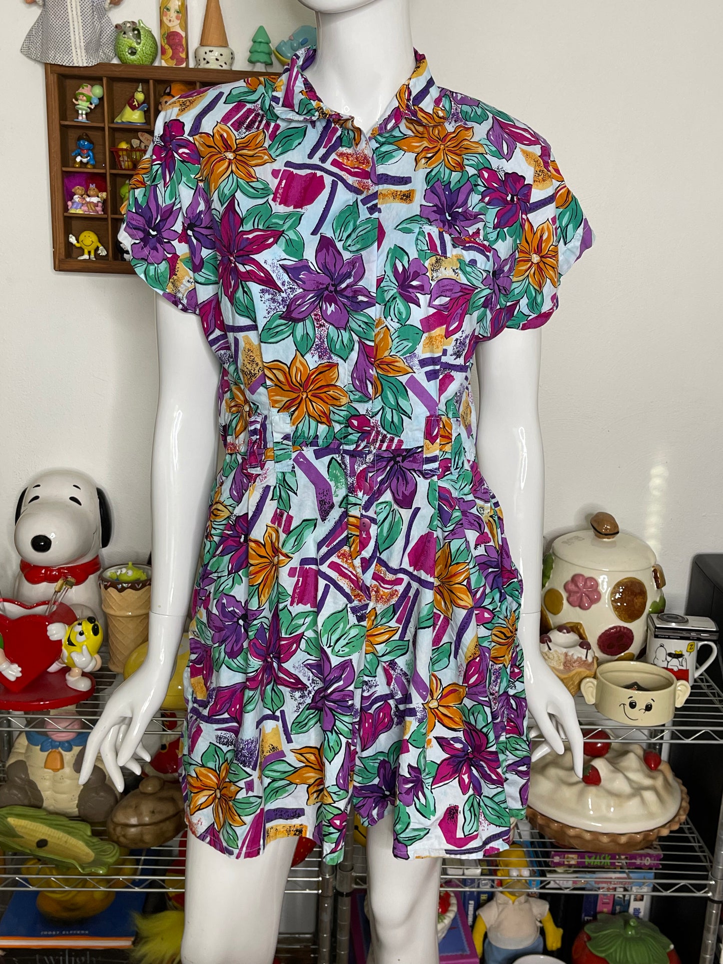 Vintage 90s Colorful Floral Romper Sz M