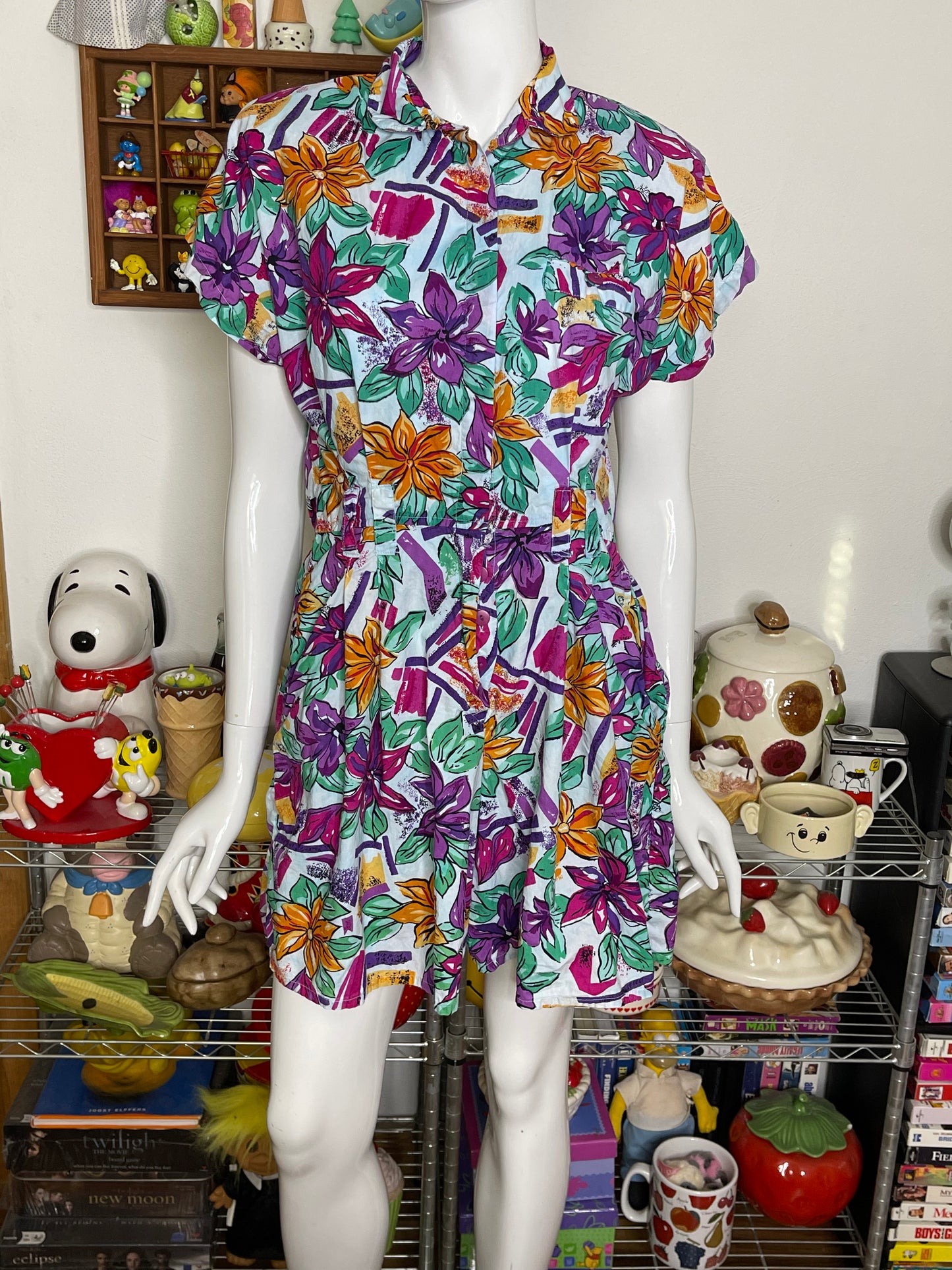 Vintage 90s Colorful Floral Romper Sz M