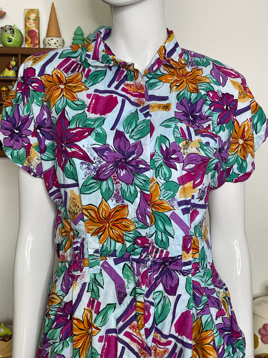 Vintage 90s Colorful Floral Romper Sz M