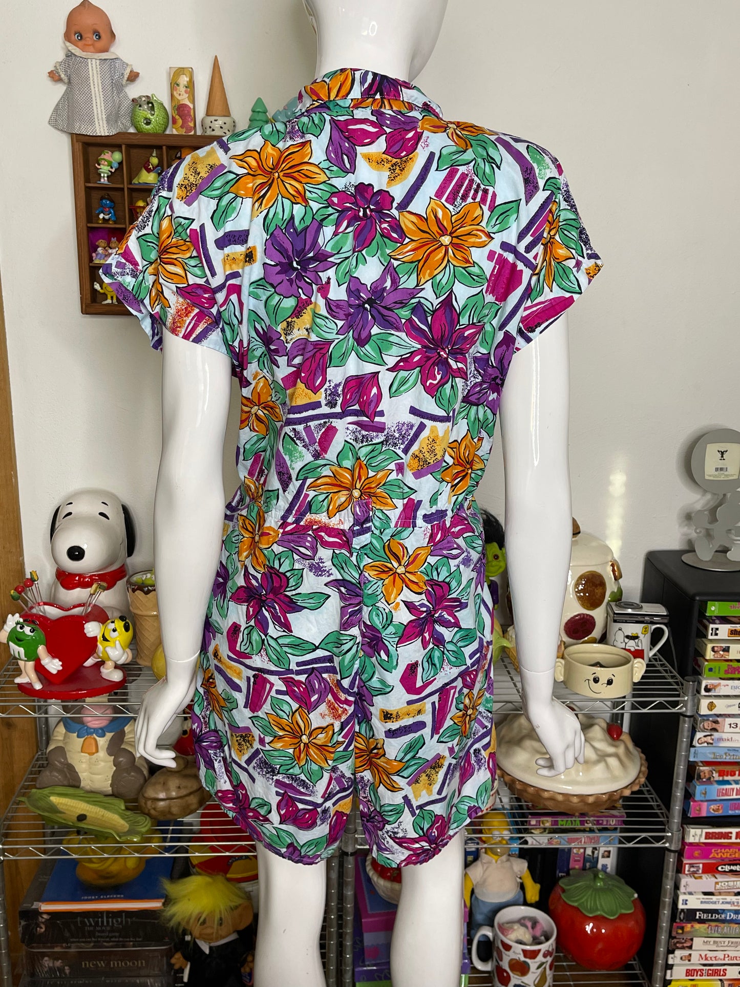 Vintage 90s Colorful Floral Romper Sz M