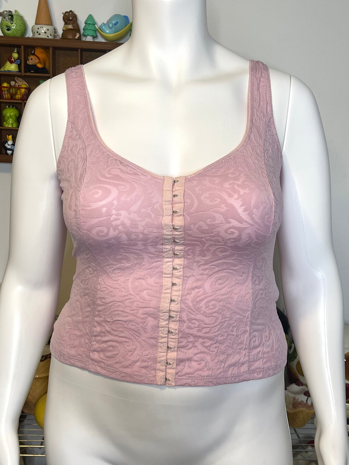 2000s Blush Pink Charlotte Russe Eyelet Hook Corset Style Top Sz L
