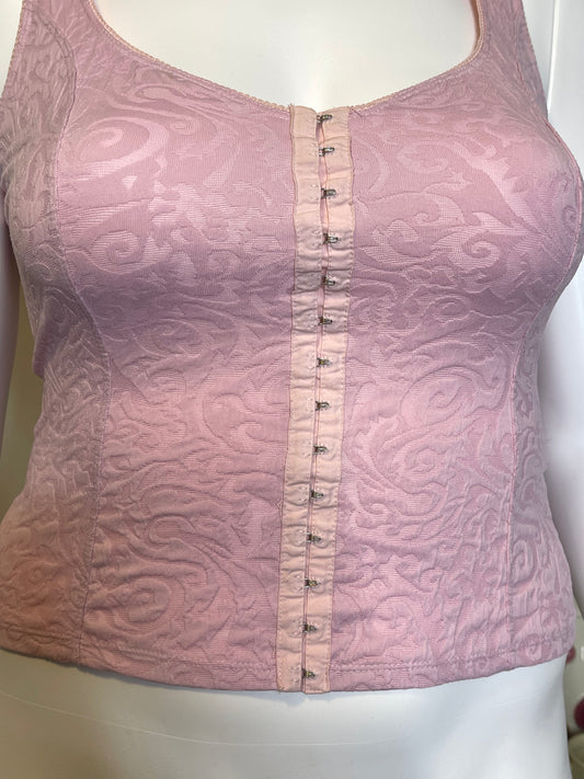 2000s Blush Pink Charlotte Russe Eyelet Hook Corset Style Top Sz L