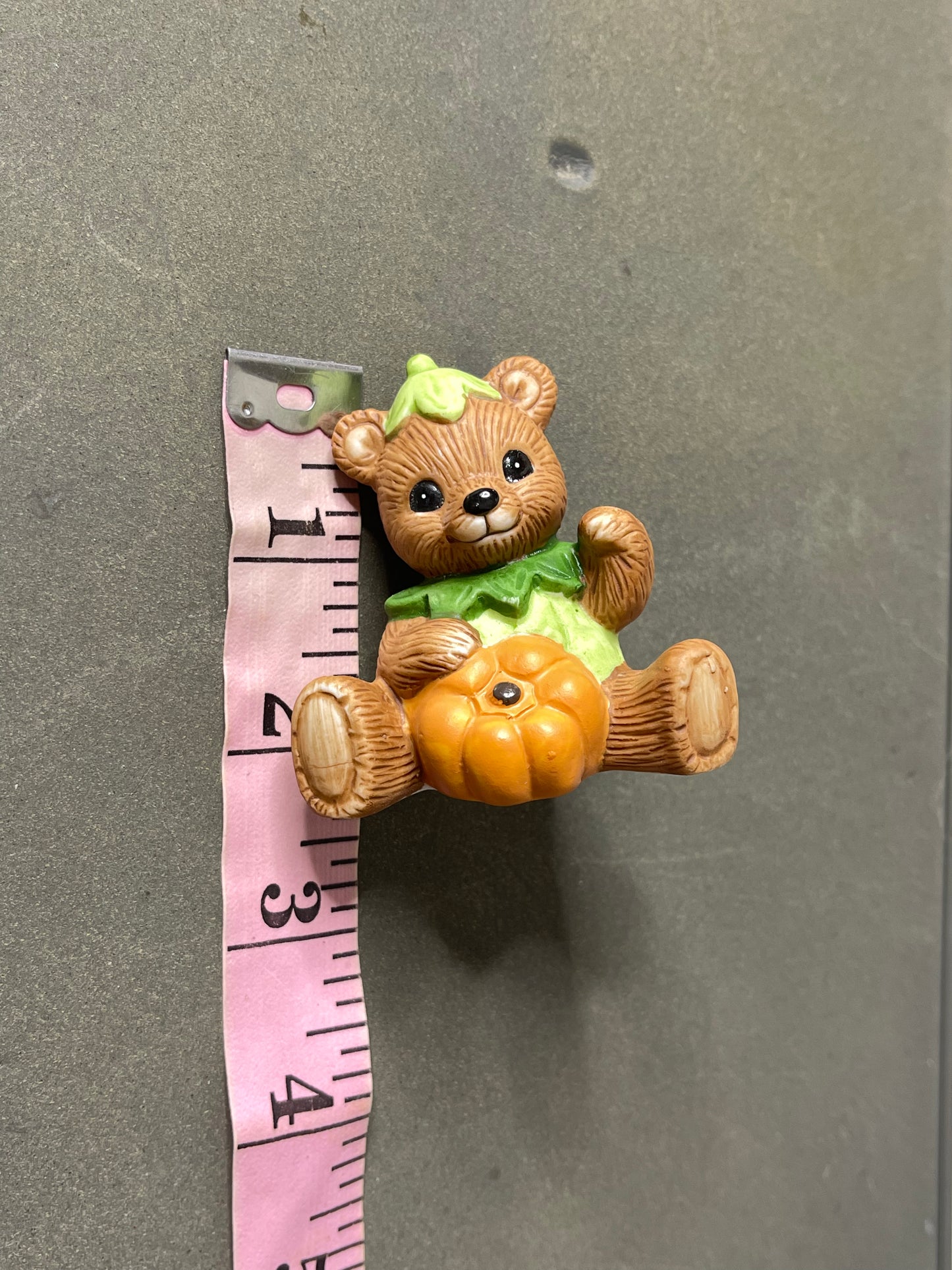 Vintage Harvest Pumpkin Teddy Bear Figurine Trinket