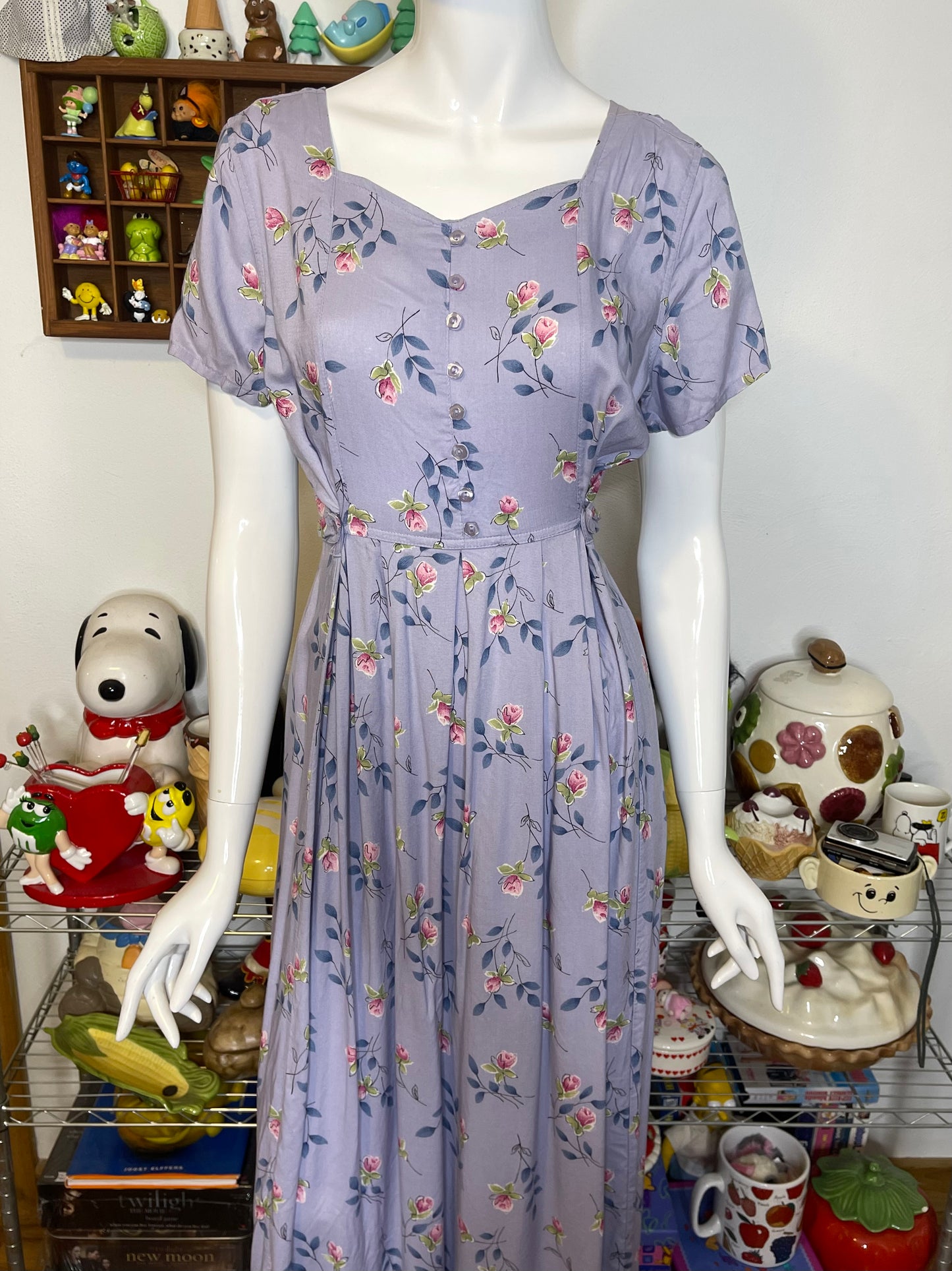 2000s Lilac Tulip Flower Print Fairy Maxi Length Dress Sz S/M