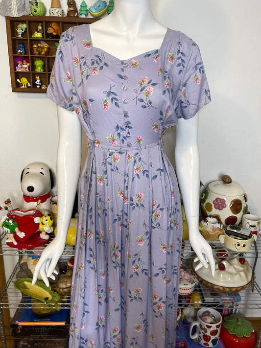 2000s Lilac Tulip Flower Print Fairy Maxi Length Dress Sz S/M