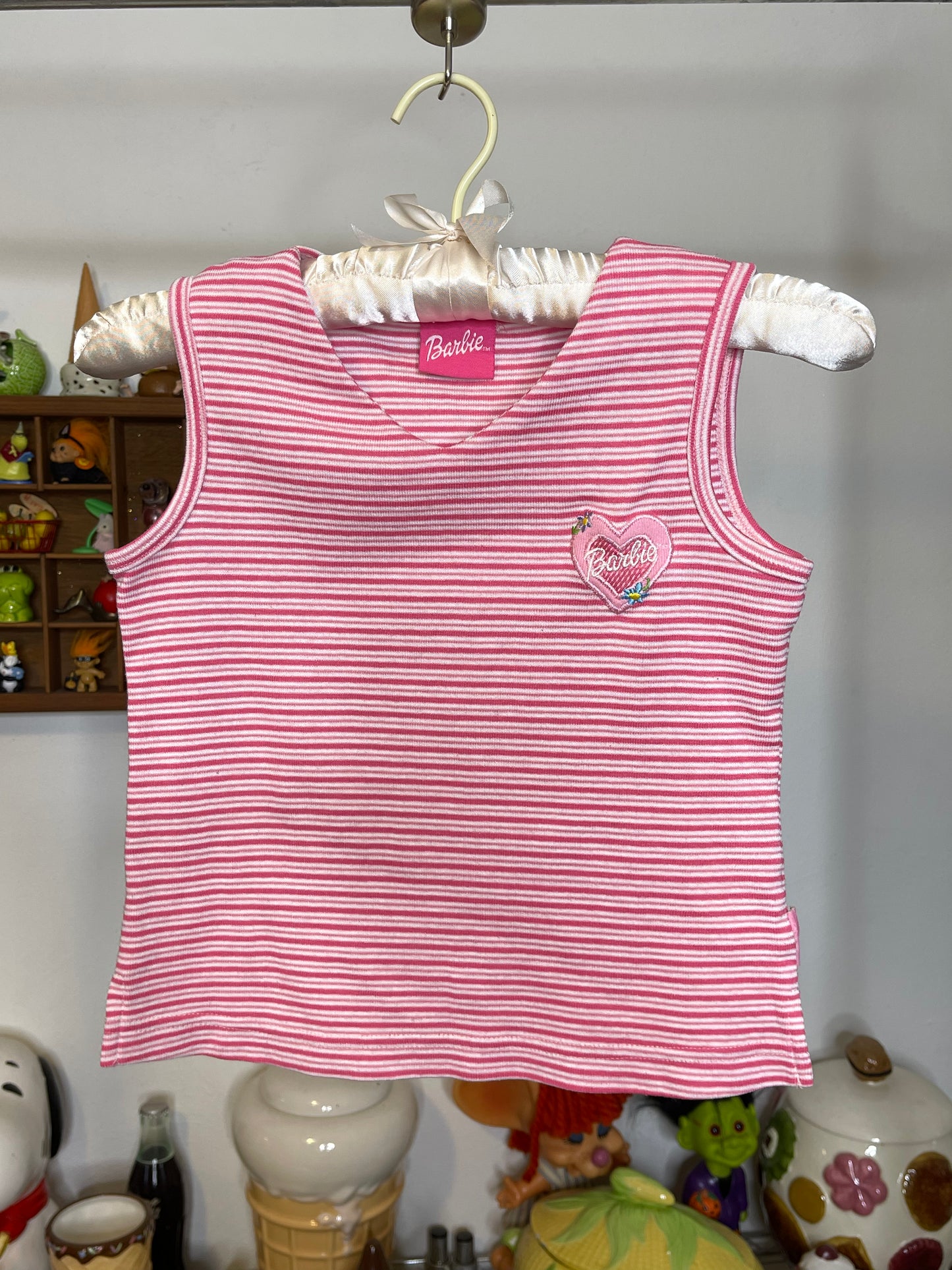 Vintage Pink Striped Barbie Tank Top KIDS Sz 7-8