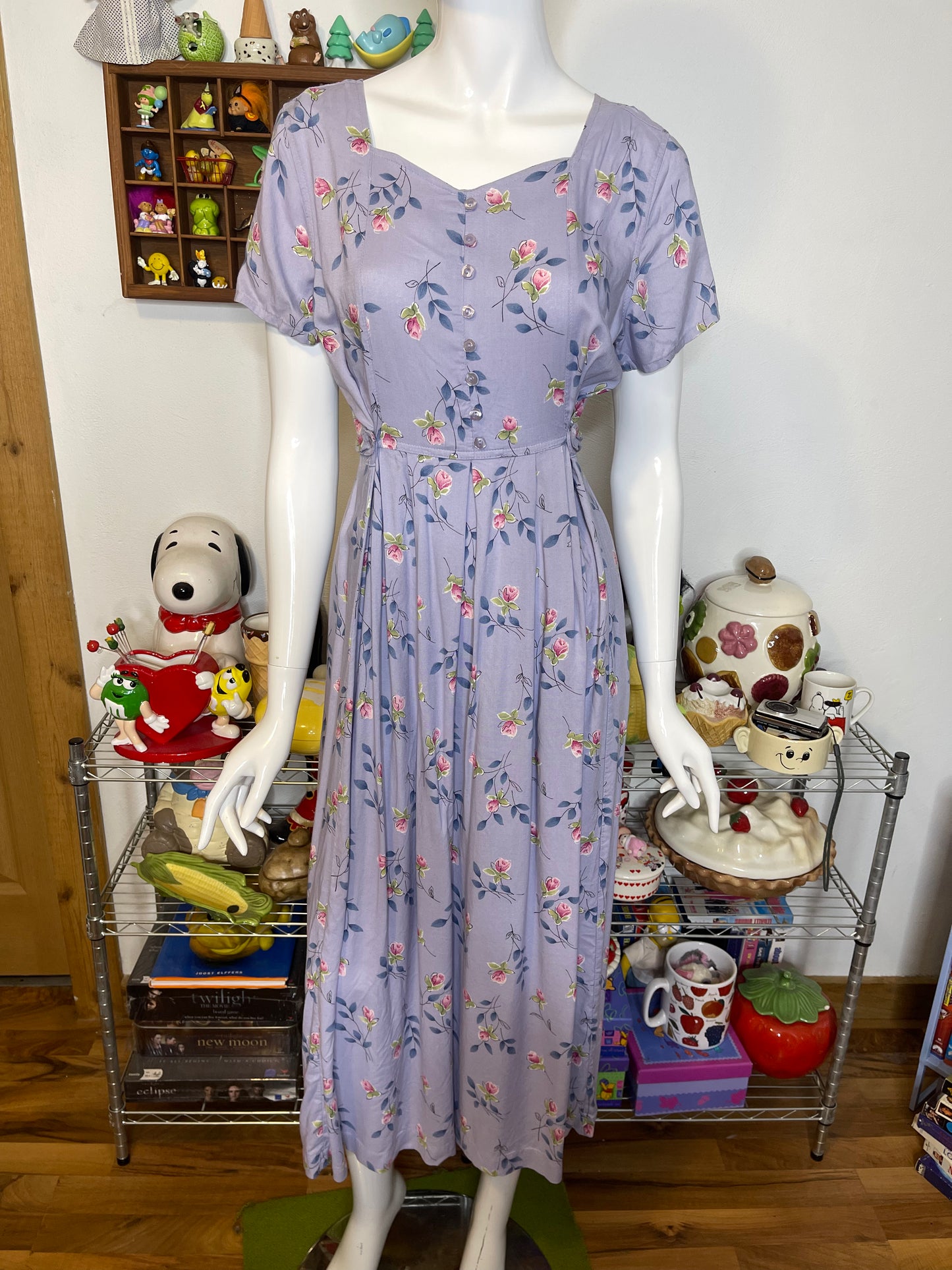 2000s Lilac Tulip Flower Print Fairy Maxi Length Dress Sz S/M
