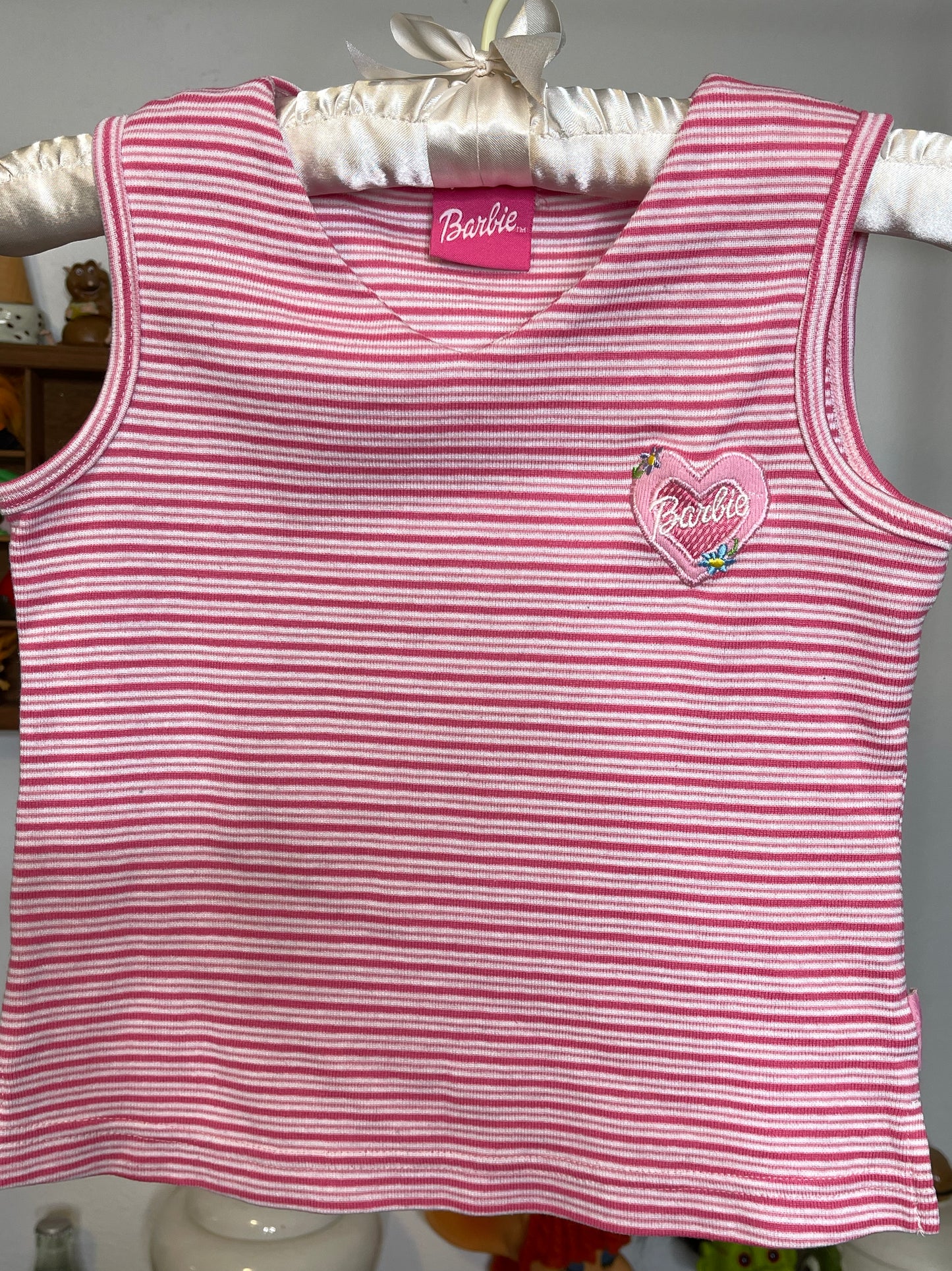 Vintage Pink Striped Barbie Tank Top KIDS Sz 7-8