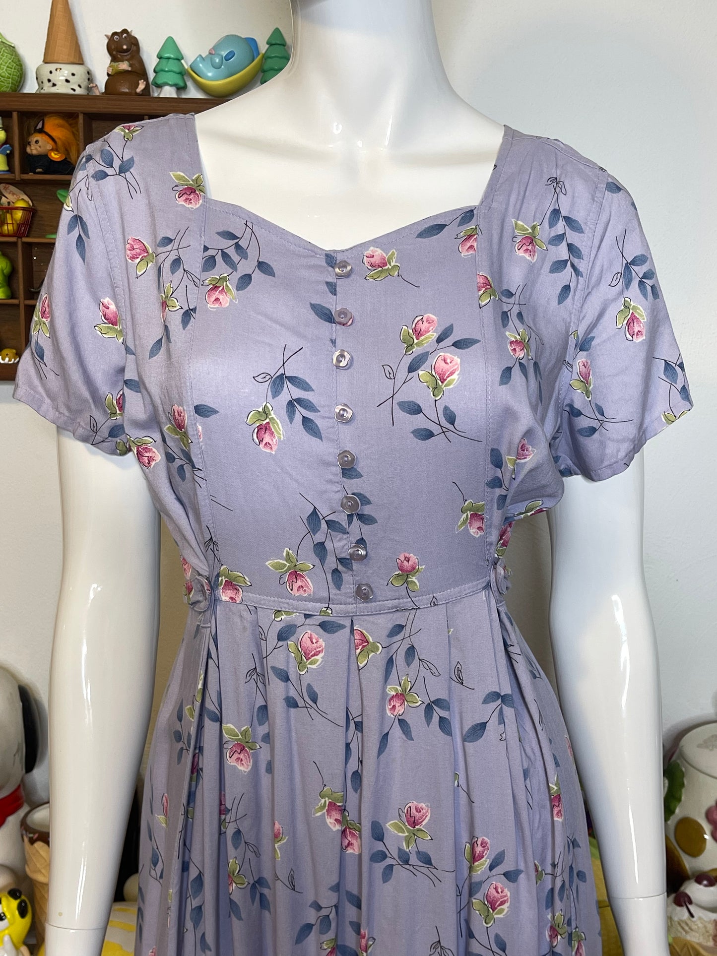 2000s Lilac Tulip Flower Print Fairy Maxi Length Dress Sz S/M