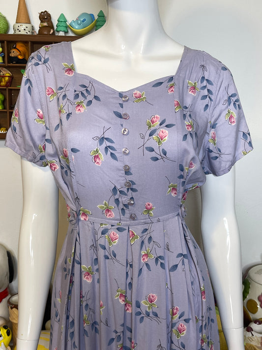 2000s Lilac Tulip Flower Print Fairy Maxi Length Dress Sz S/M