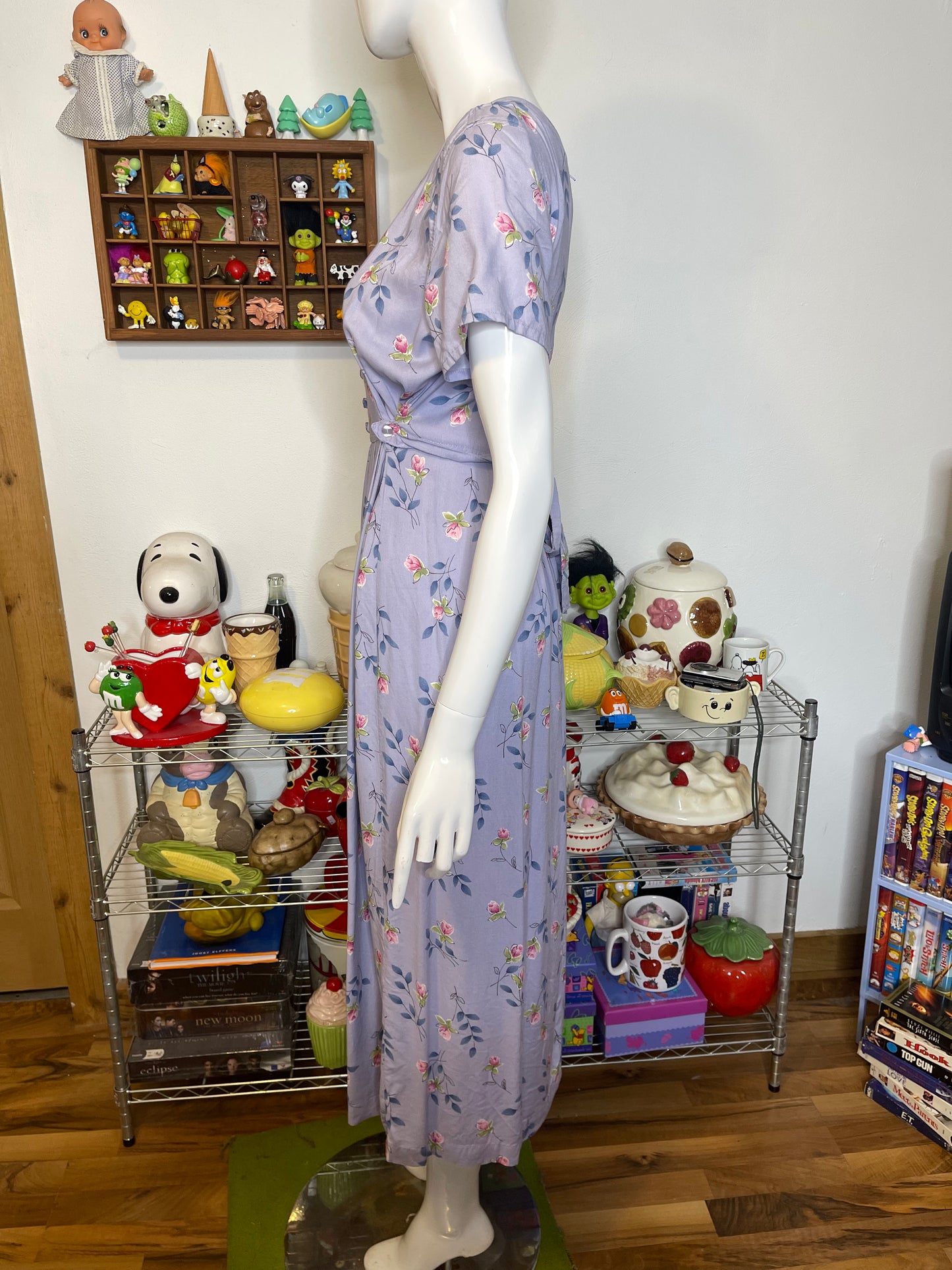 2000s Lilac Tulip Flower Print Fairy Maxi Length Dress Sz S/M