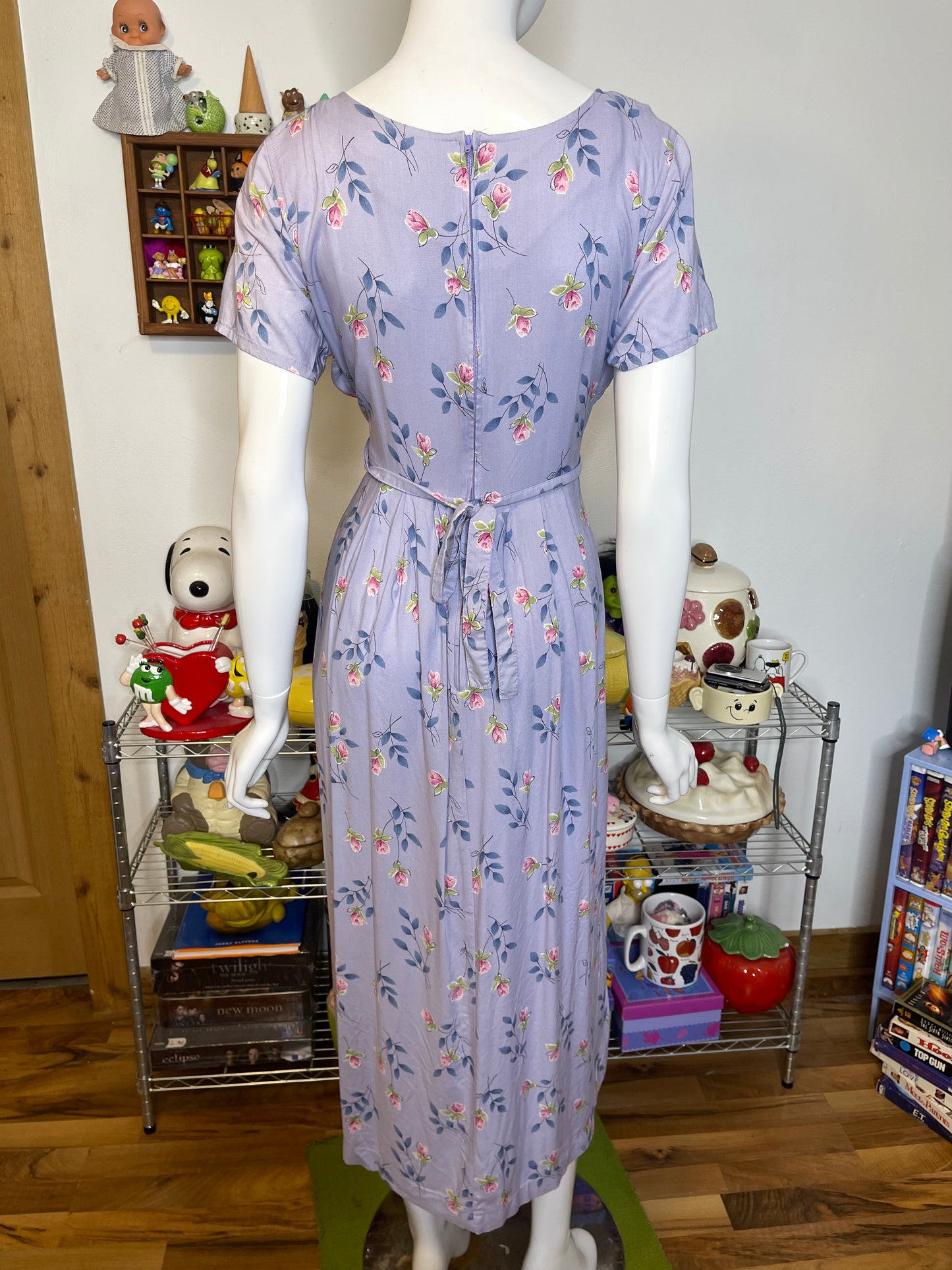 2000s Lilac Tulip Flower Print Fairy Maxi Length Dress Sz S/M