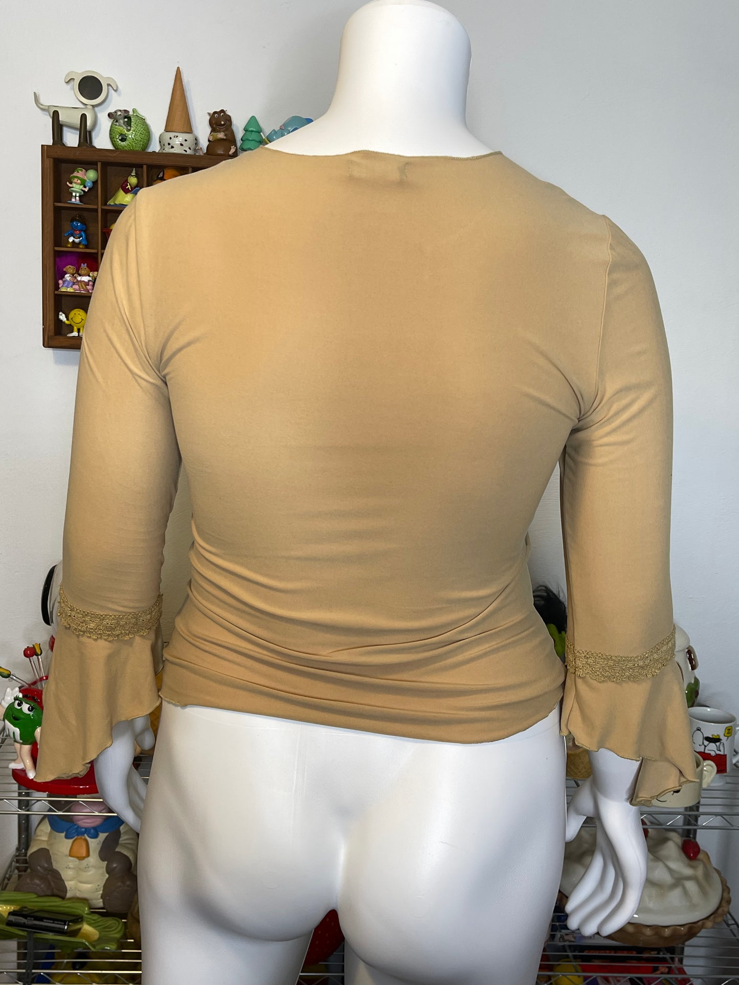 2000s Tan Boho Fairy Bell Sleeve Style Top Sz L