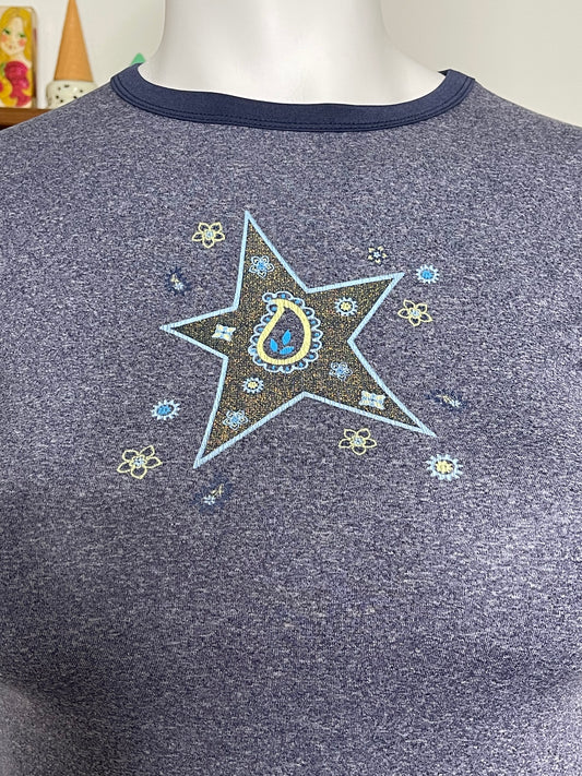 Vintage 2000s Stretchy Star Graphic Ringer Tee Sz M/L