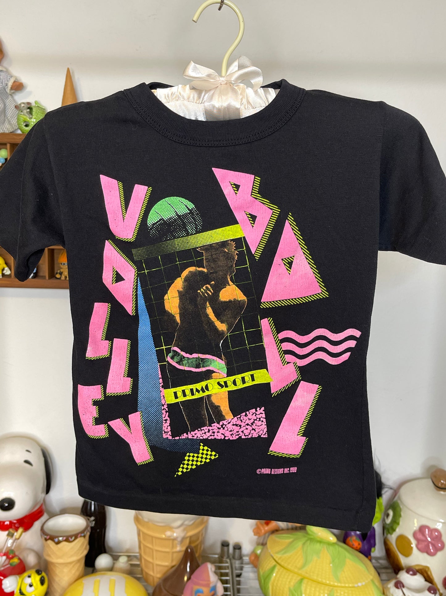 Vintage 90s Neon Volleyball Primo Sport Kids Tee Sz S (8)