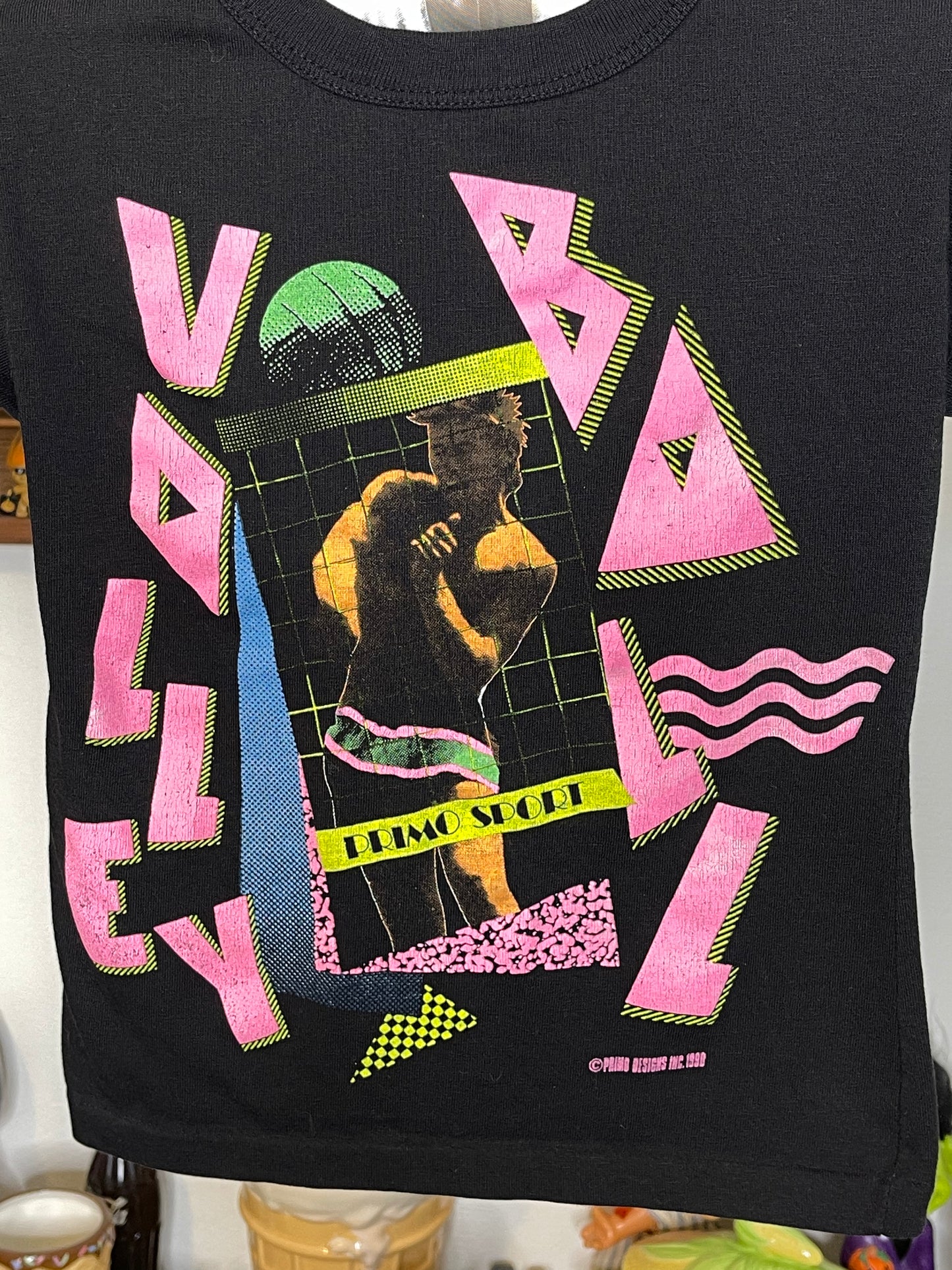 Vintage 90s Neon Volleyball Primo Sport Kids Tee Sz S (8)