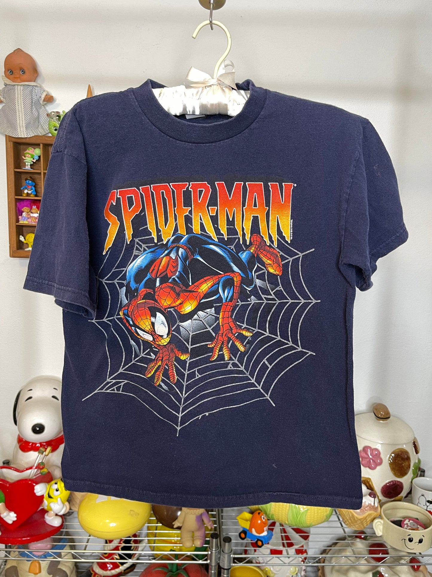 2000s Faded Navy Blue Spider-man Kids Graphic Tee Sz L