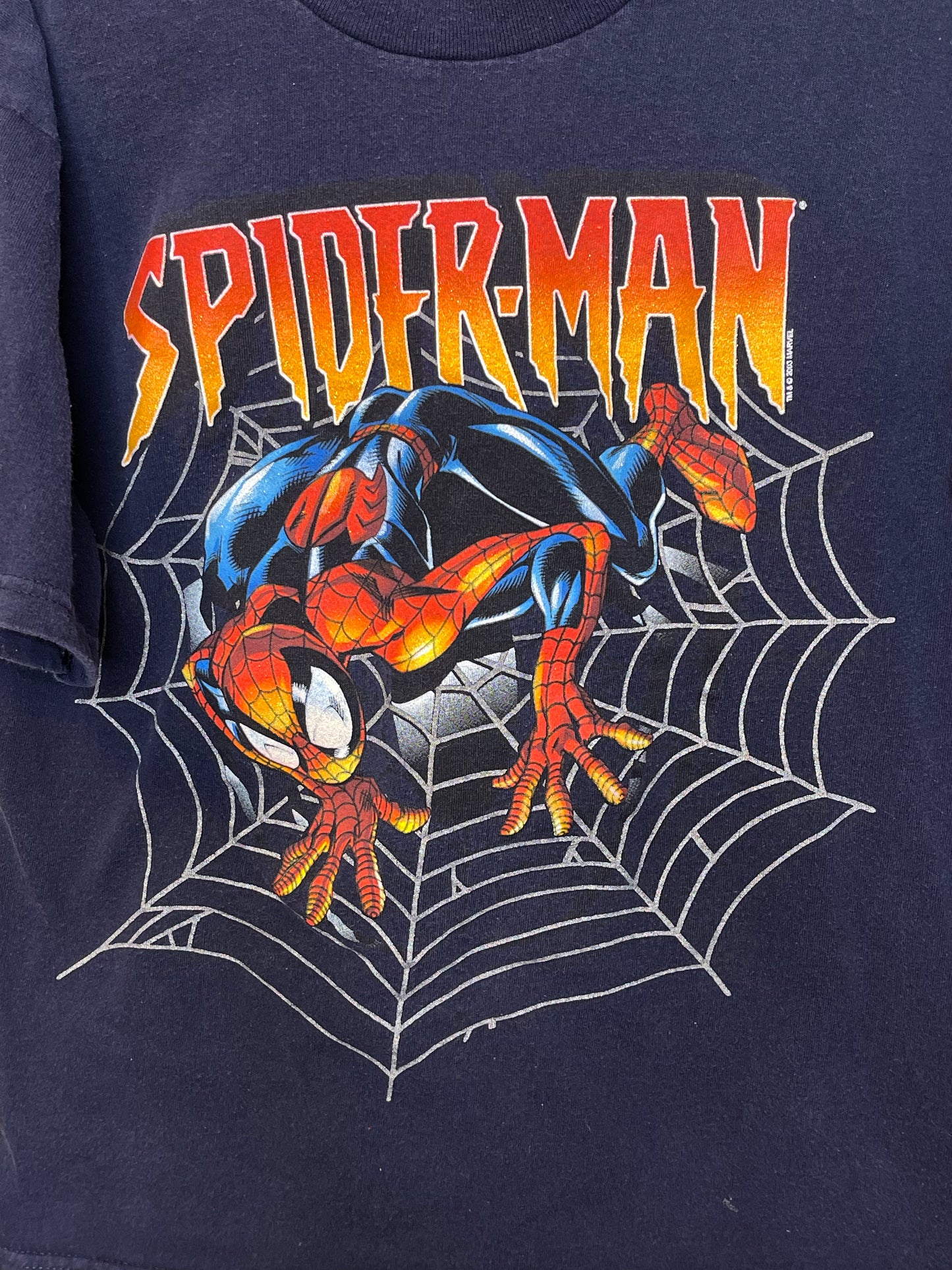 2000s Faded Navy Blue Spider-man Kids Graphic Tee Sz L
