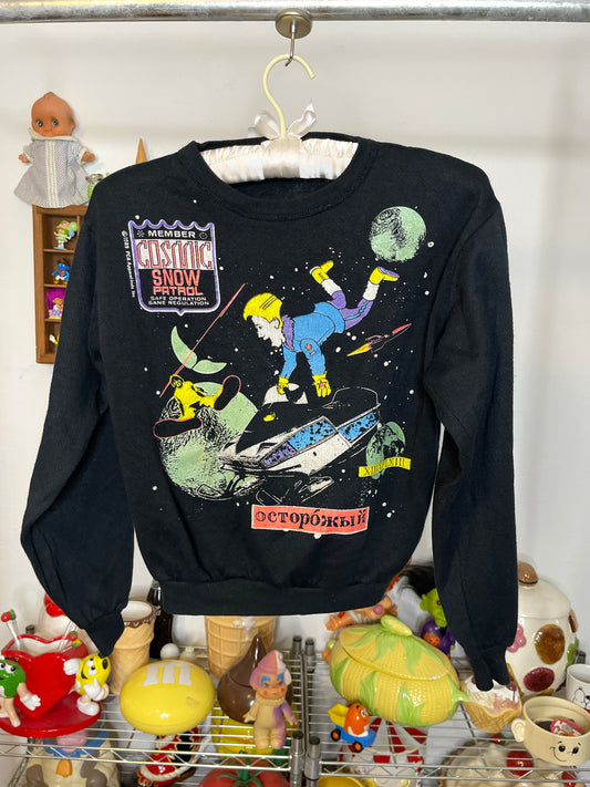 Vintage 80s Cosmic Snow Patrol Space Kids Crewneck Sweater