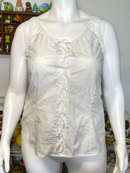 2000s White Floral Eyelet Corset Style Tank Top Sz 1X