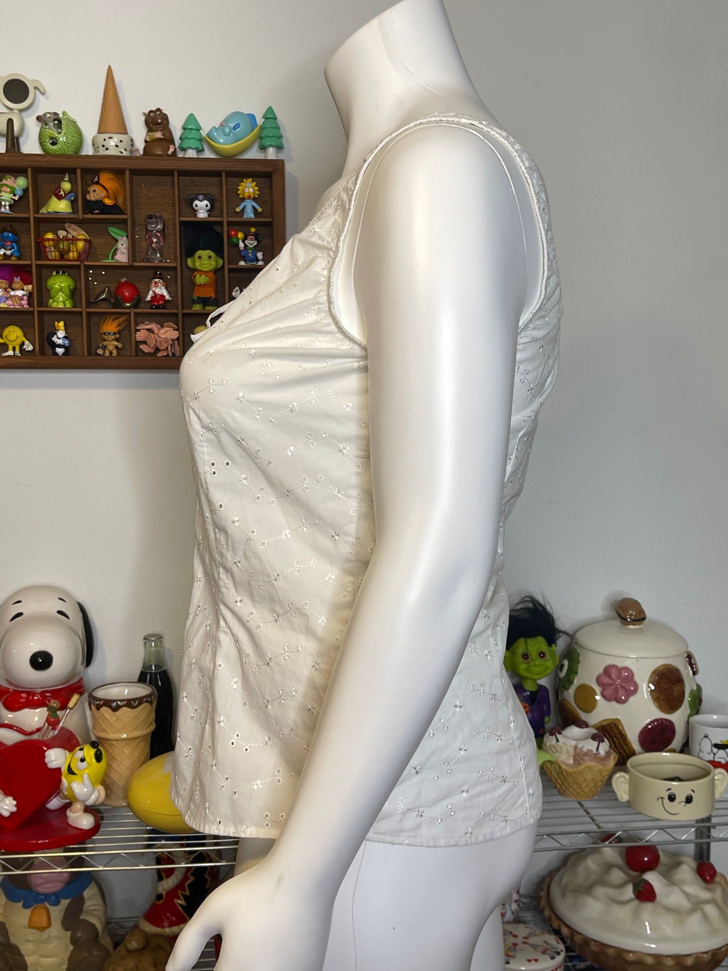 2000s White Floral Eyelet Corset Style Tank Top Sz 1X