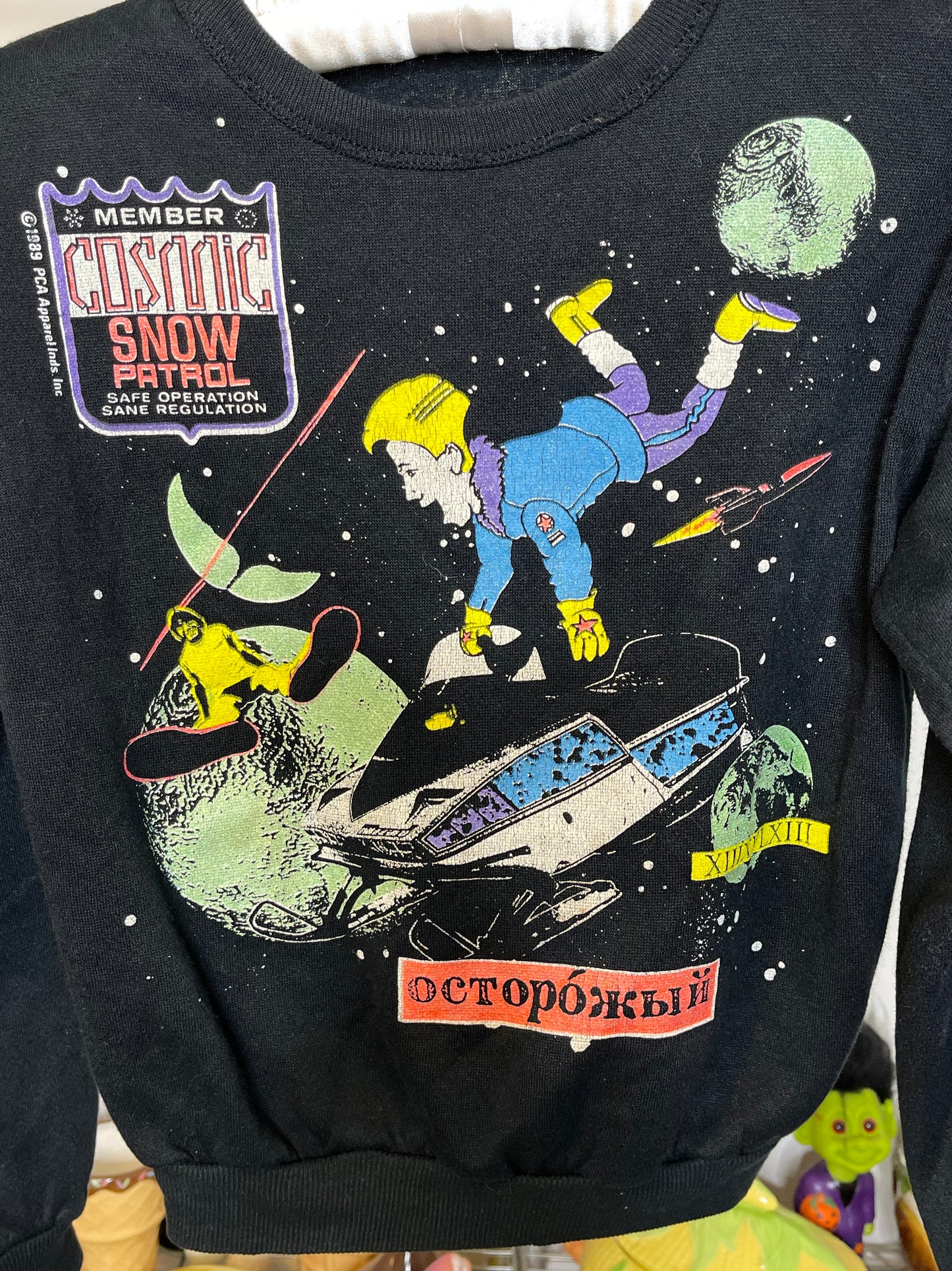 Vintage 80s Cosmic Snow Patrol Space Kids Crewneck Sweater