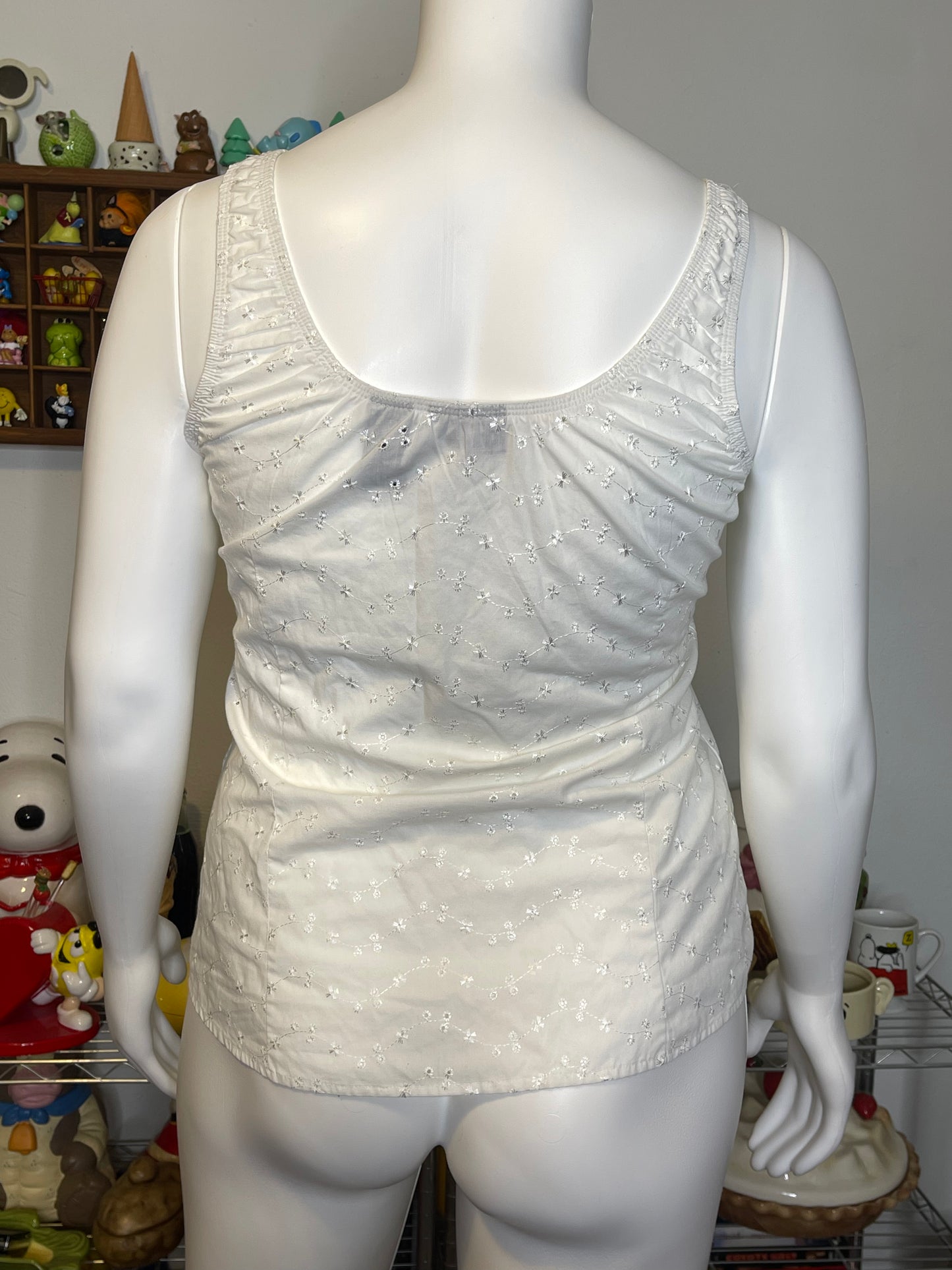 2000s White Floral Eyelet Corset Style Tank Top Sz 1X