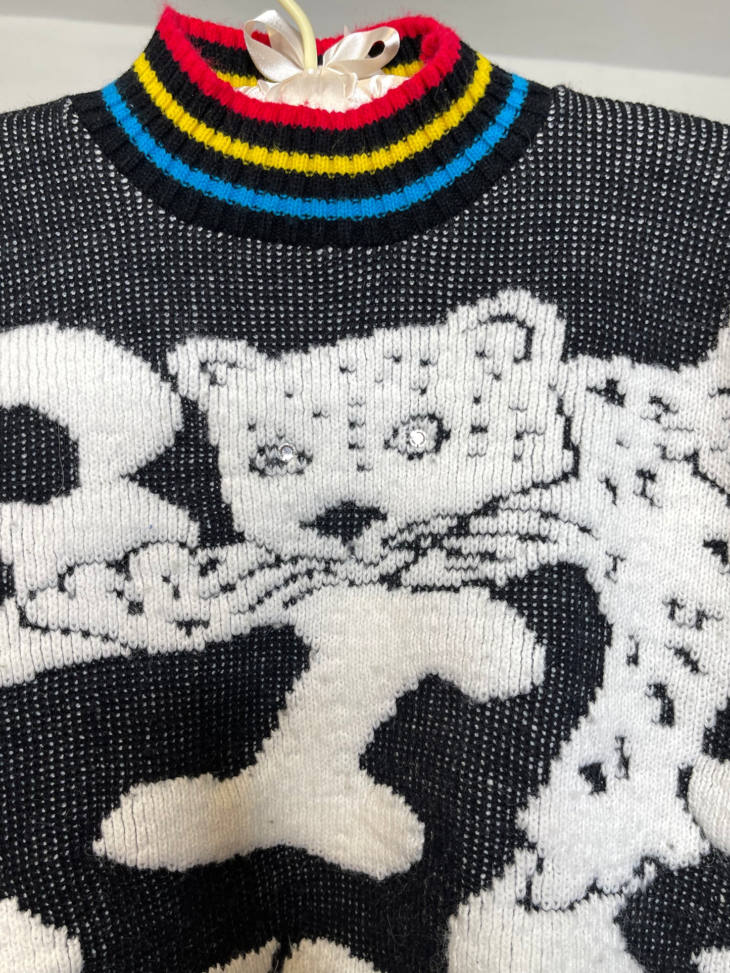 Vintage Colorful Big Cat Leopard Knit Kids Sweater Sz XL