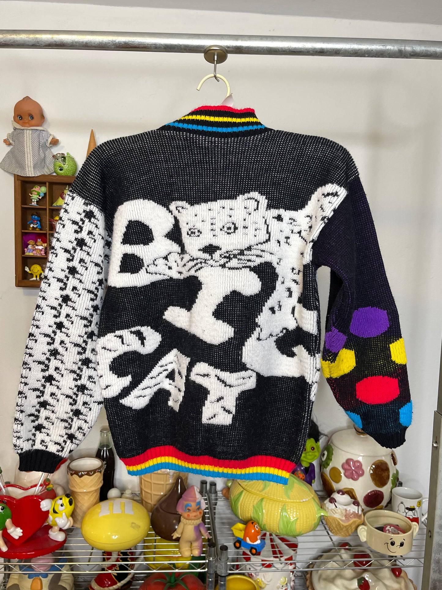 Vintage Colorful Big Cat Leopard Knit Kids Sweater Sz XL