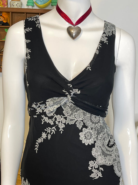 2000s Charlotte Russe Black Sheer Layered Floral Top Sz S