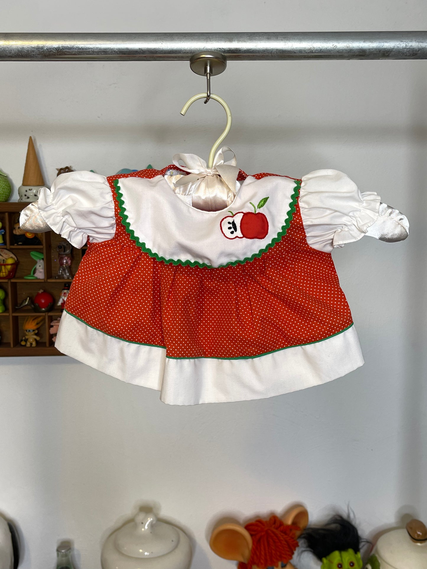 Vintage Red Polka Dot Apple Baby Dress + Bloomers 2pc Set Sz 0-6M