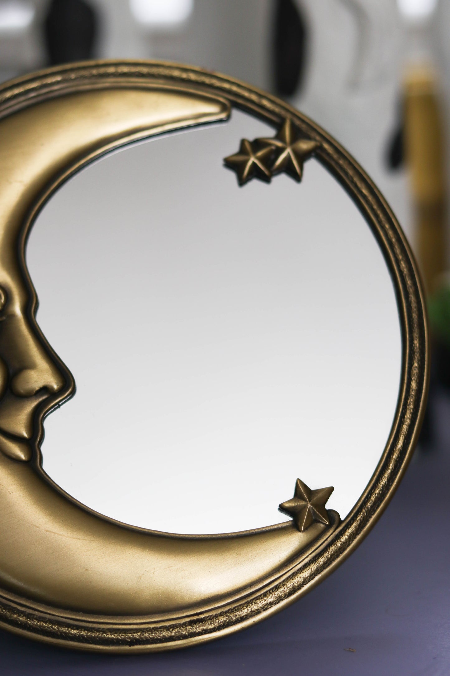 Vintage Round Brass Crescent Moon Small Wall Mirror