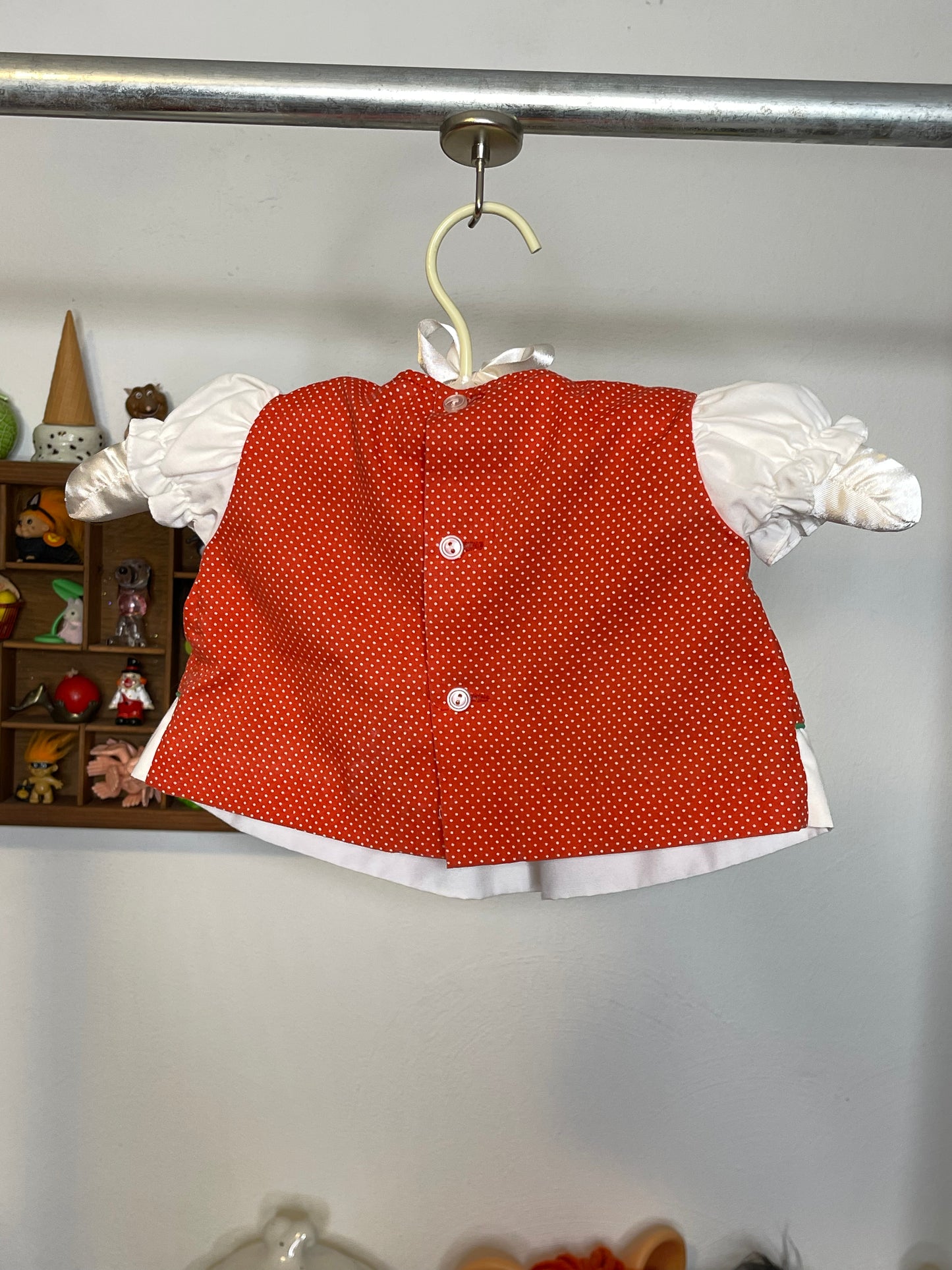 Vintage Red Polka Dot Apple Baby Dress + Bloomers 2pc Set Sz 0-6M