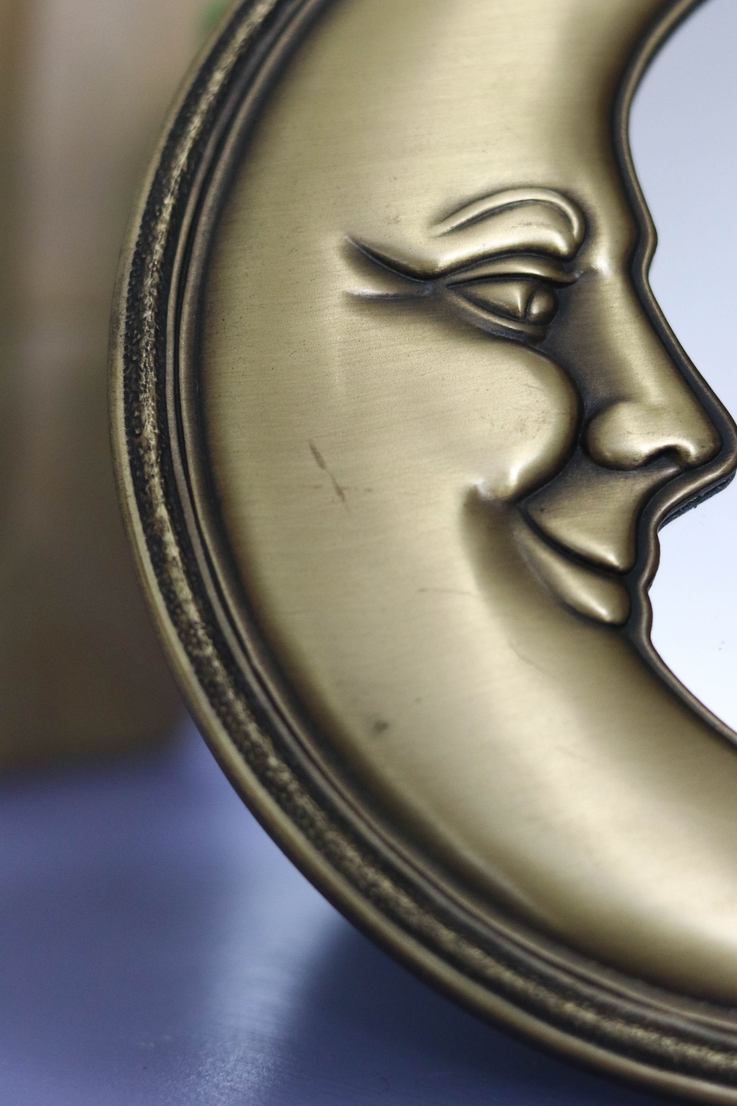 Vintage Round Brass Crescent Moon Small Wall Mirror