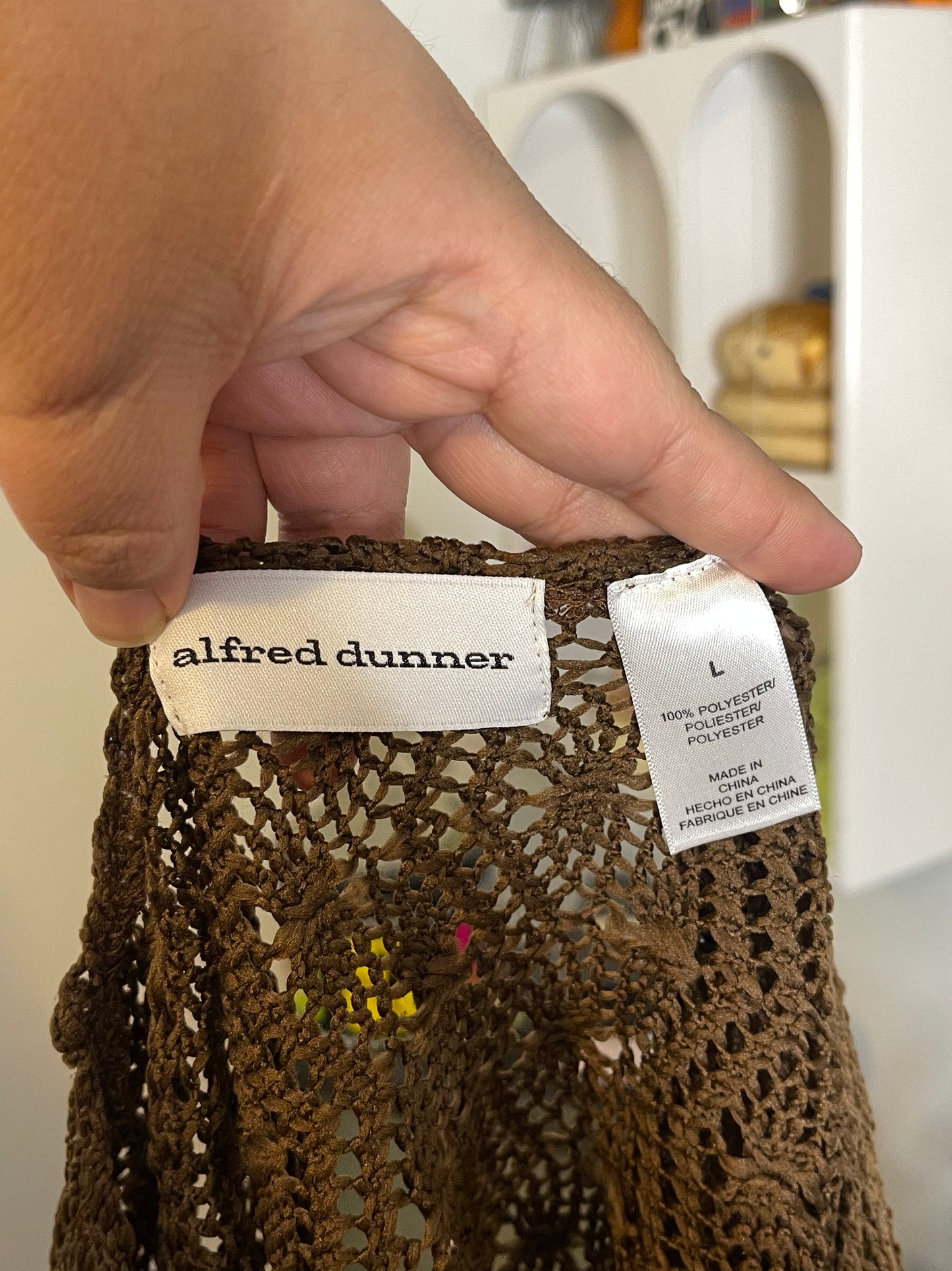 Brown Crochet Tie-Front Cropped 3/4 Sleeve Cardigan Sz L