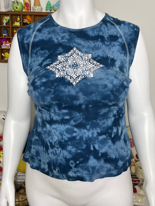 2000s Mandela Style Blue Tie-dye Tank Top Sz L/XXL