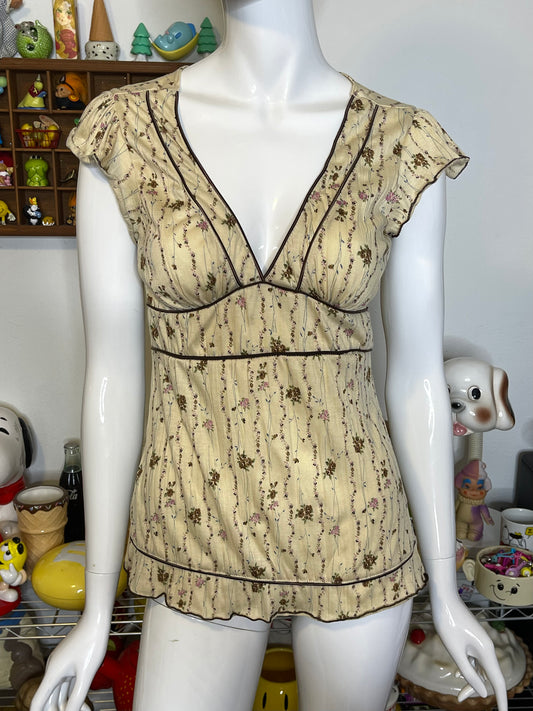 2000s Charlotte Russe Flower Print Baby Doll Style Top Sz M/L