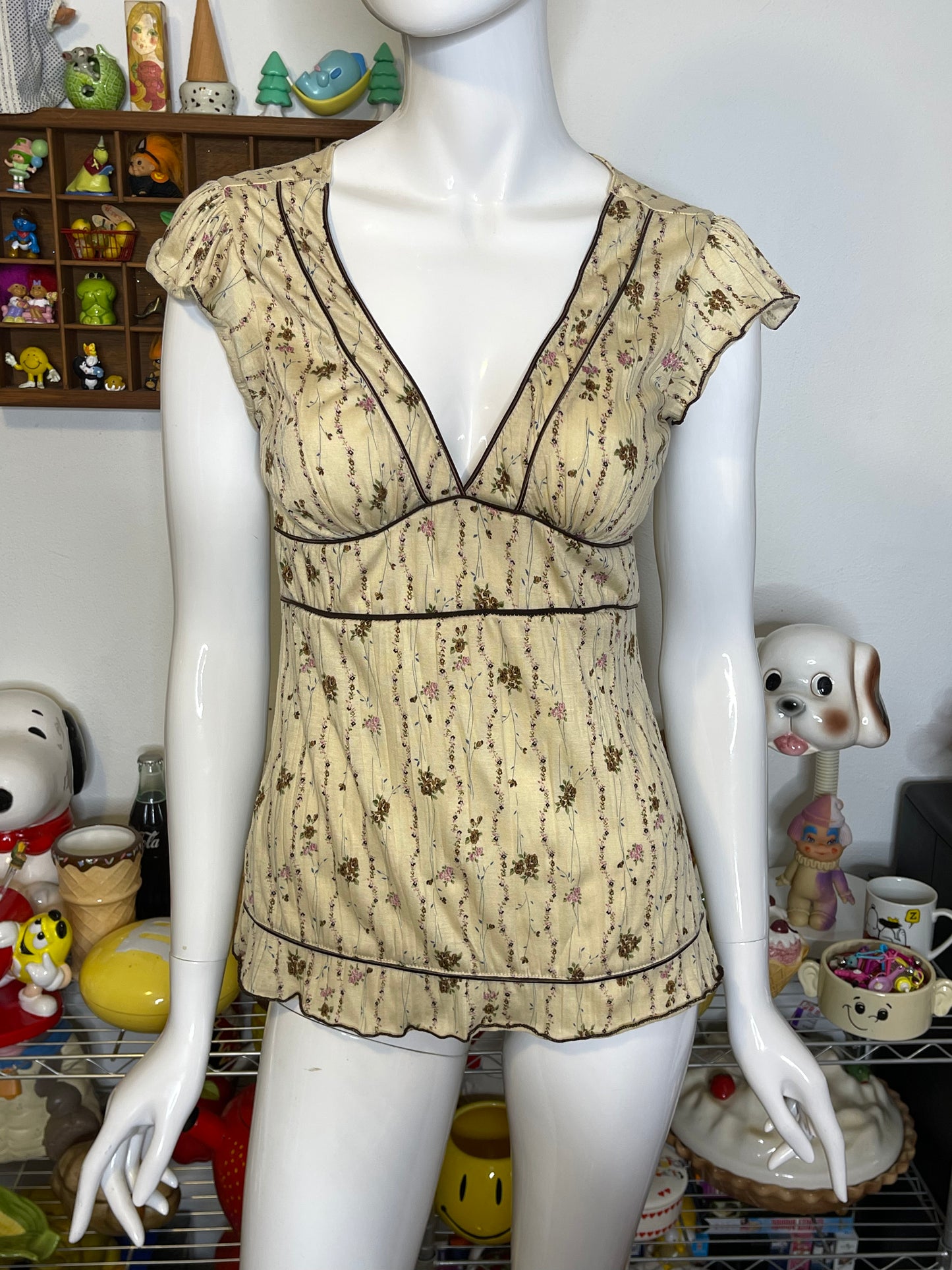 2000s Charlotte Russe Flower Print Baby Doll Style Top Sz M/L
