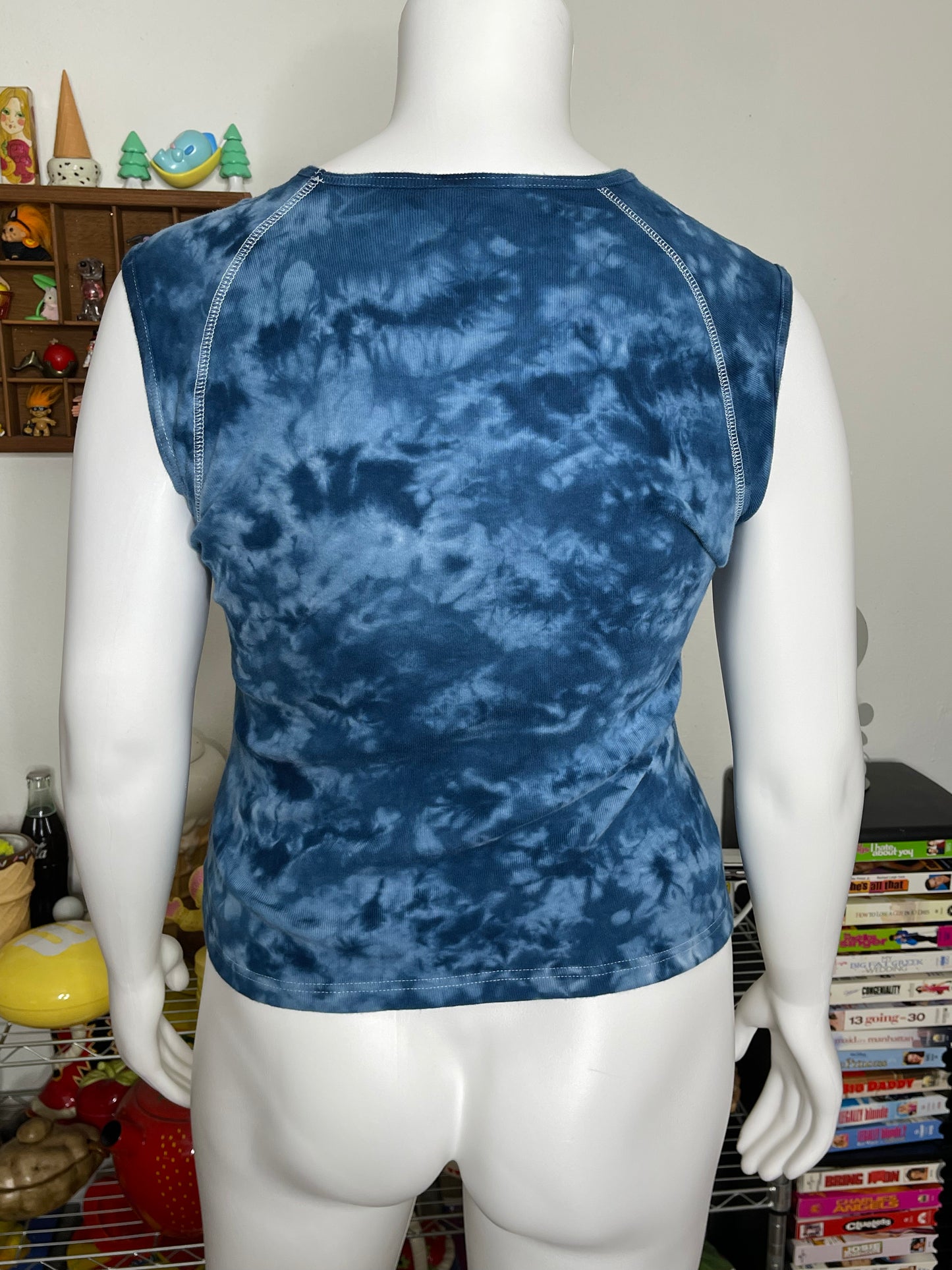 2000s Mandela Style Blue Tie-dye Tank Top Sz L/XXL
