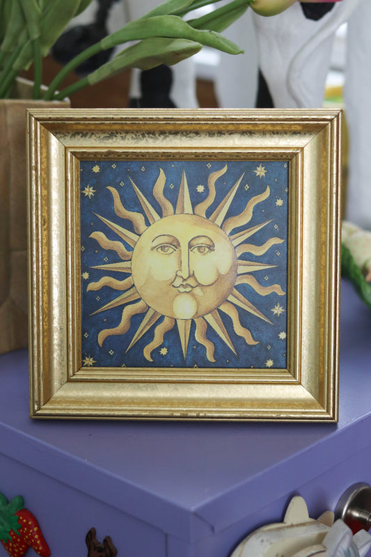 Vintage Mary Beth Zeitz Moon & Sun Framed Artwork Set Of 2