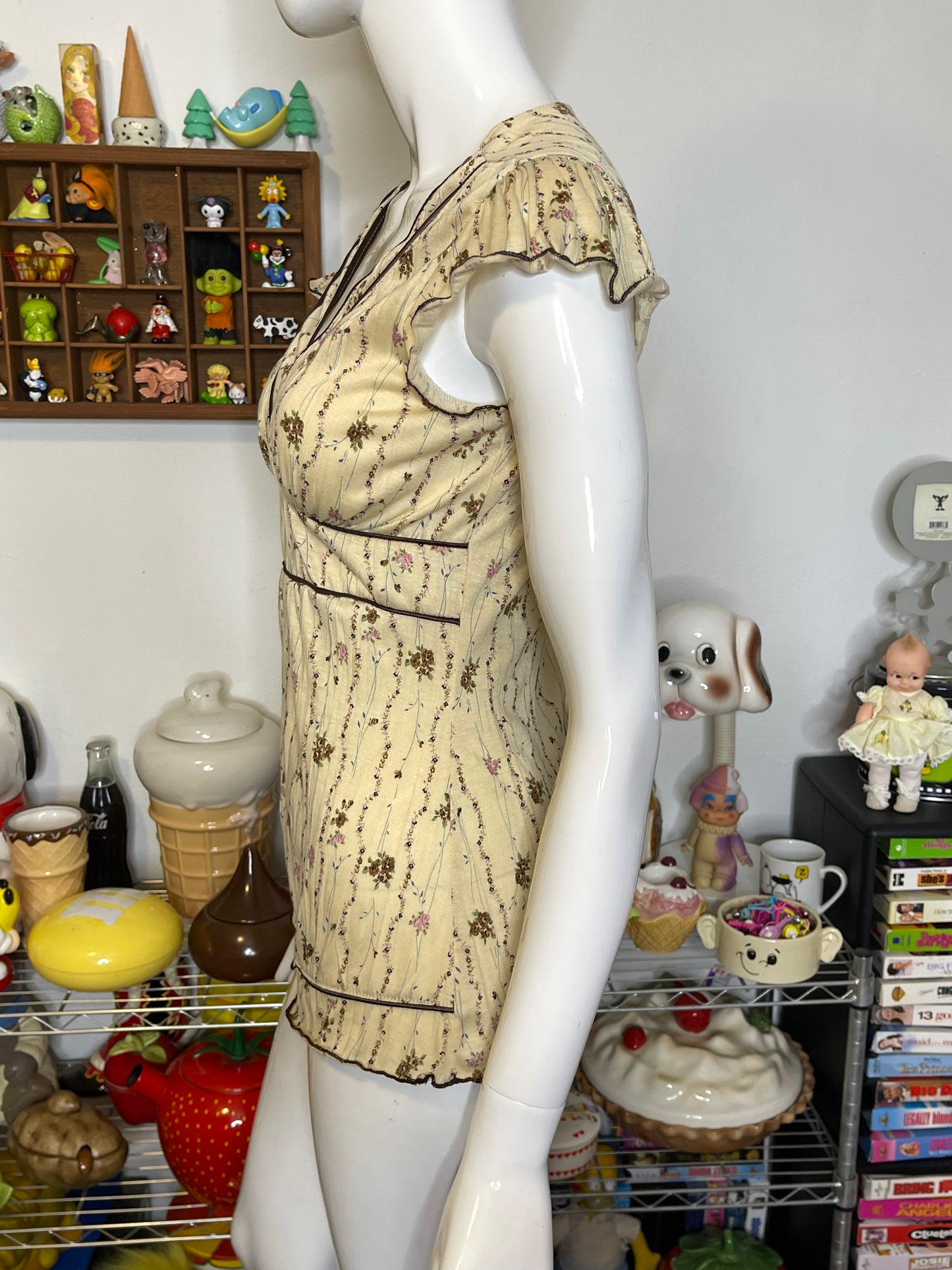 2000s Charlotte Russe Flower Print Baby Doll Style Top Sz M/L