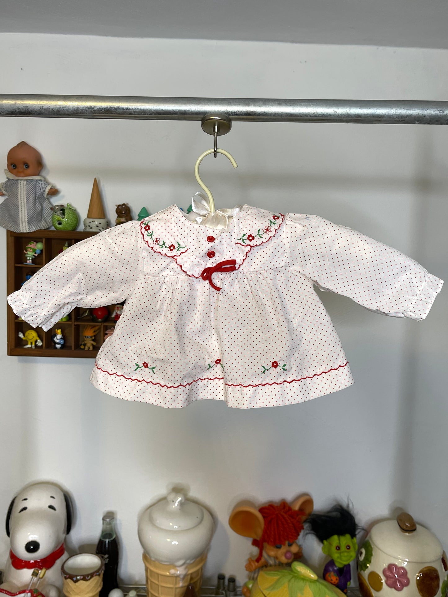 Vintage White & Red Polka Dot Flower Baby Dress / Top Sz 0-3M