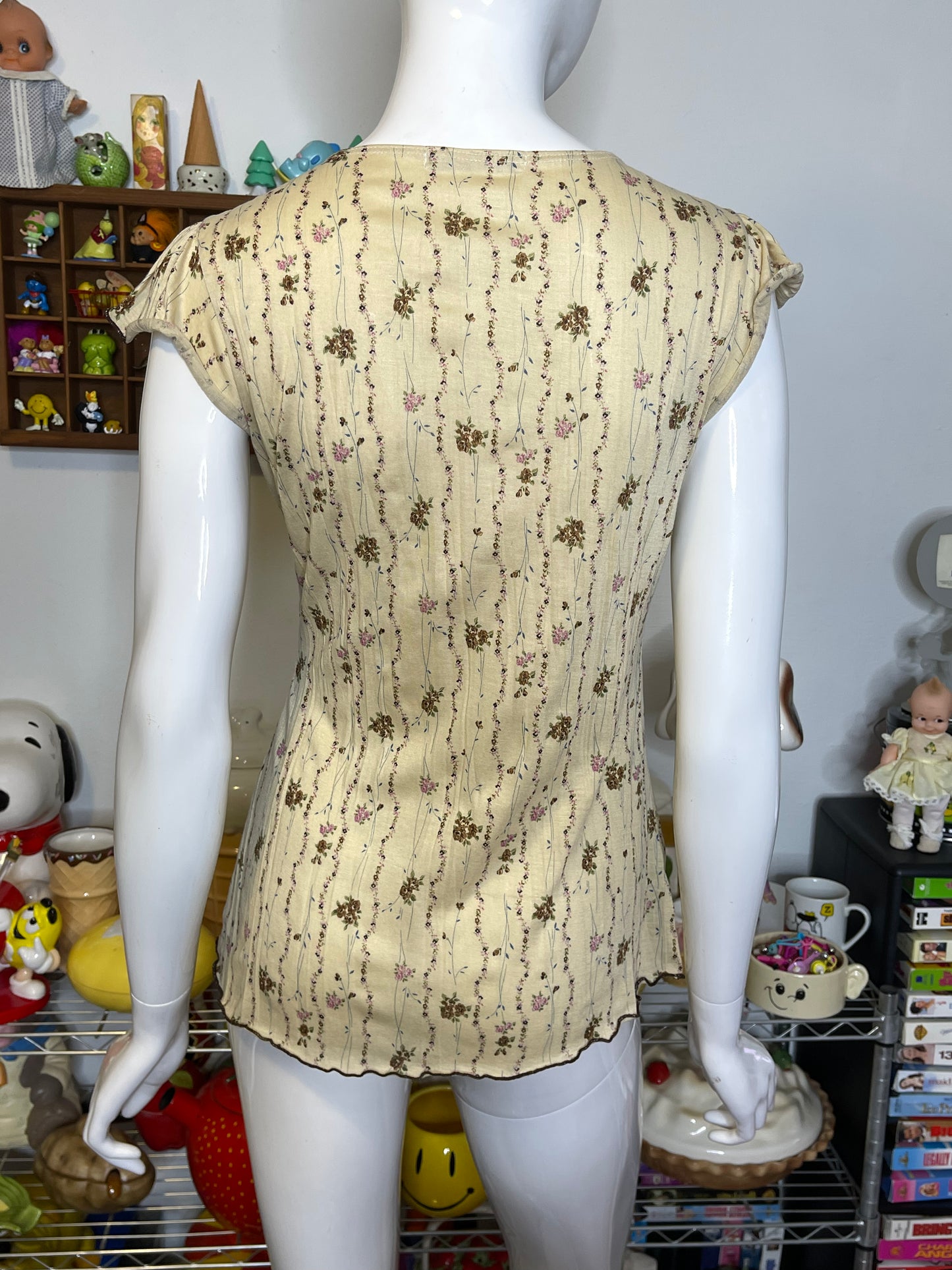 2000s Charlotte Russe Flower Print Baby Doll Style Top Sz M/L