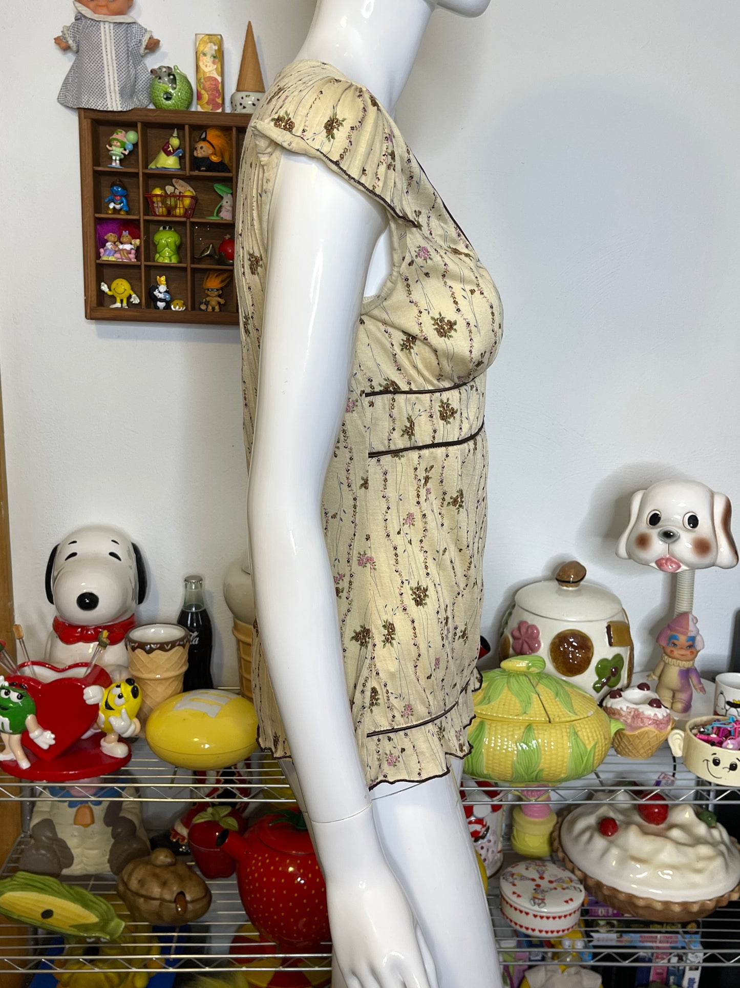 2000s Charlotte Russe Flower Print Baby Doll Style Top Sz M/L