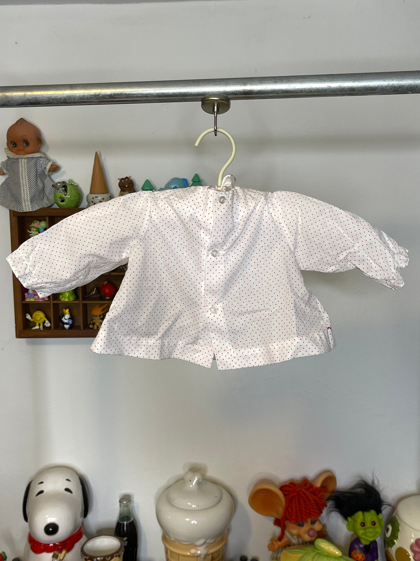 Vintage White & Red Polka Dot Flower Baby Dress / Top Sz 0-3M