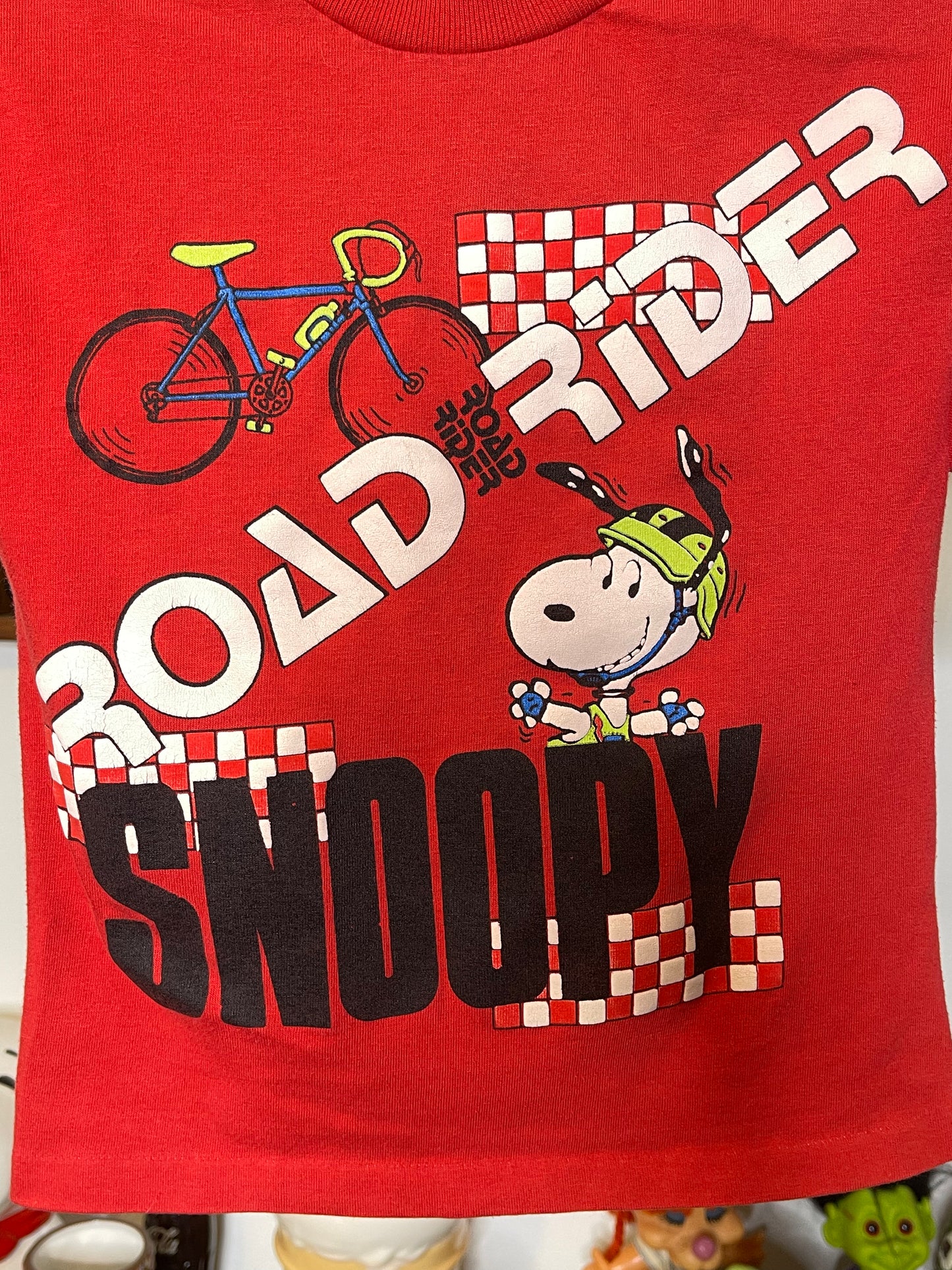 Vintage Red Road Ride Snoopy Bicycle Kids Tee Sz 7