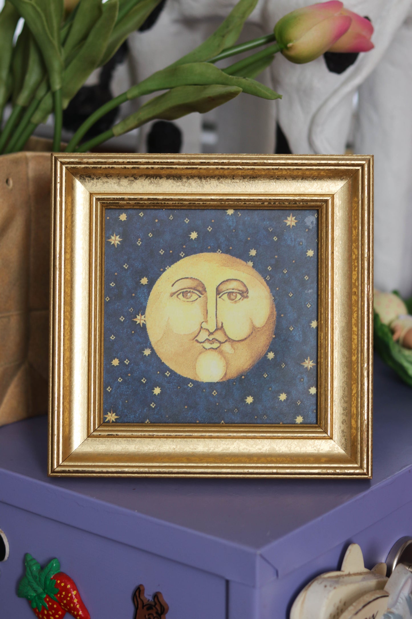 Vintage Mary Beth Zeitz Moon & Sun Framed Artwork Set Of 2