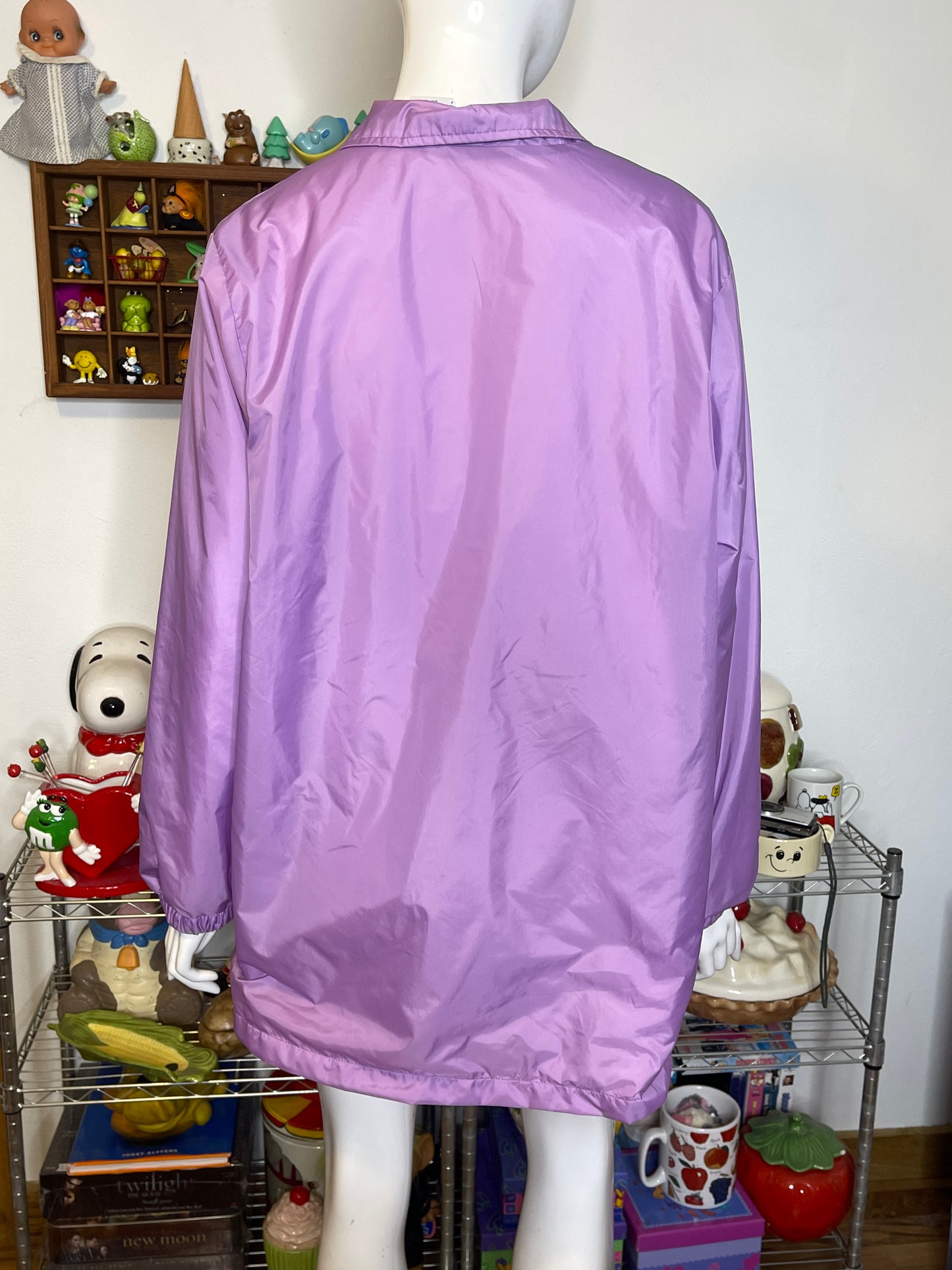2000s Lilac Purple Flower Embroidered Oversized Windbreaker Jacket Sz L