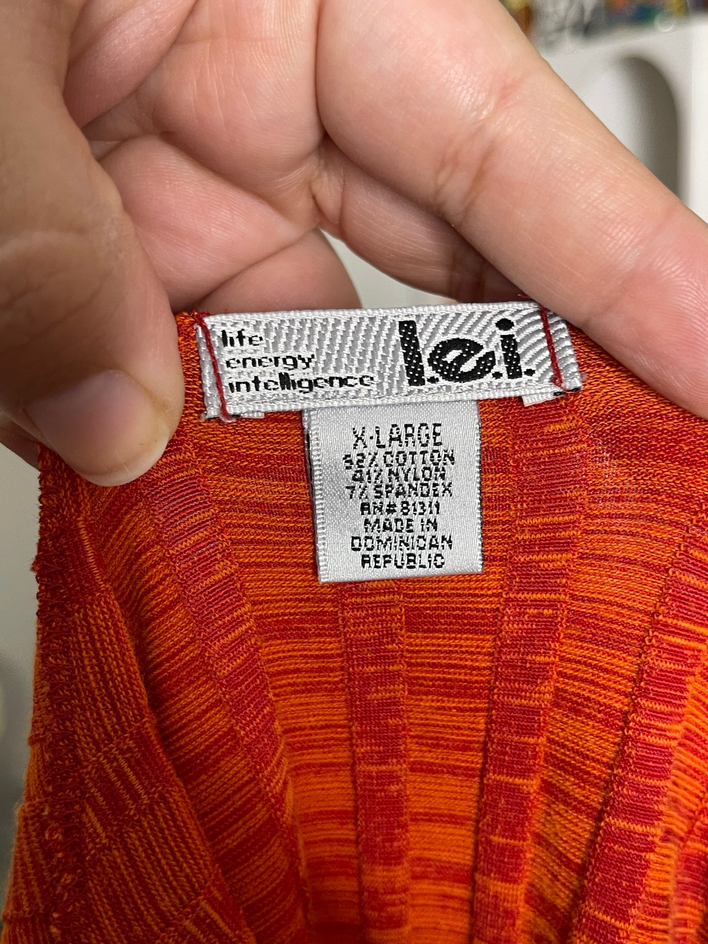 2000s Stretchy Orange Red Ribbed V-Neck Top Sz L/XL